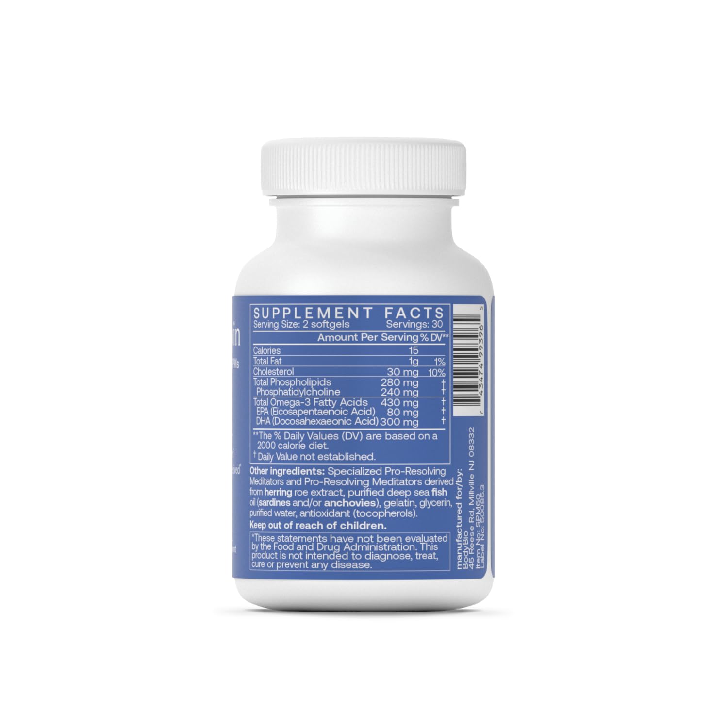 BodyBio Resolvin – capsules faciles à avaler pour un apport en oméga.