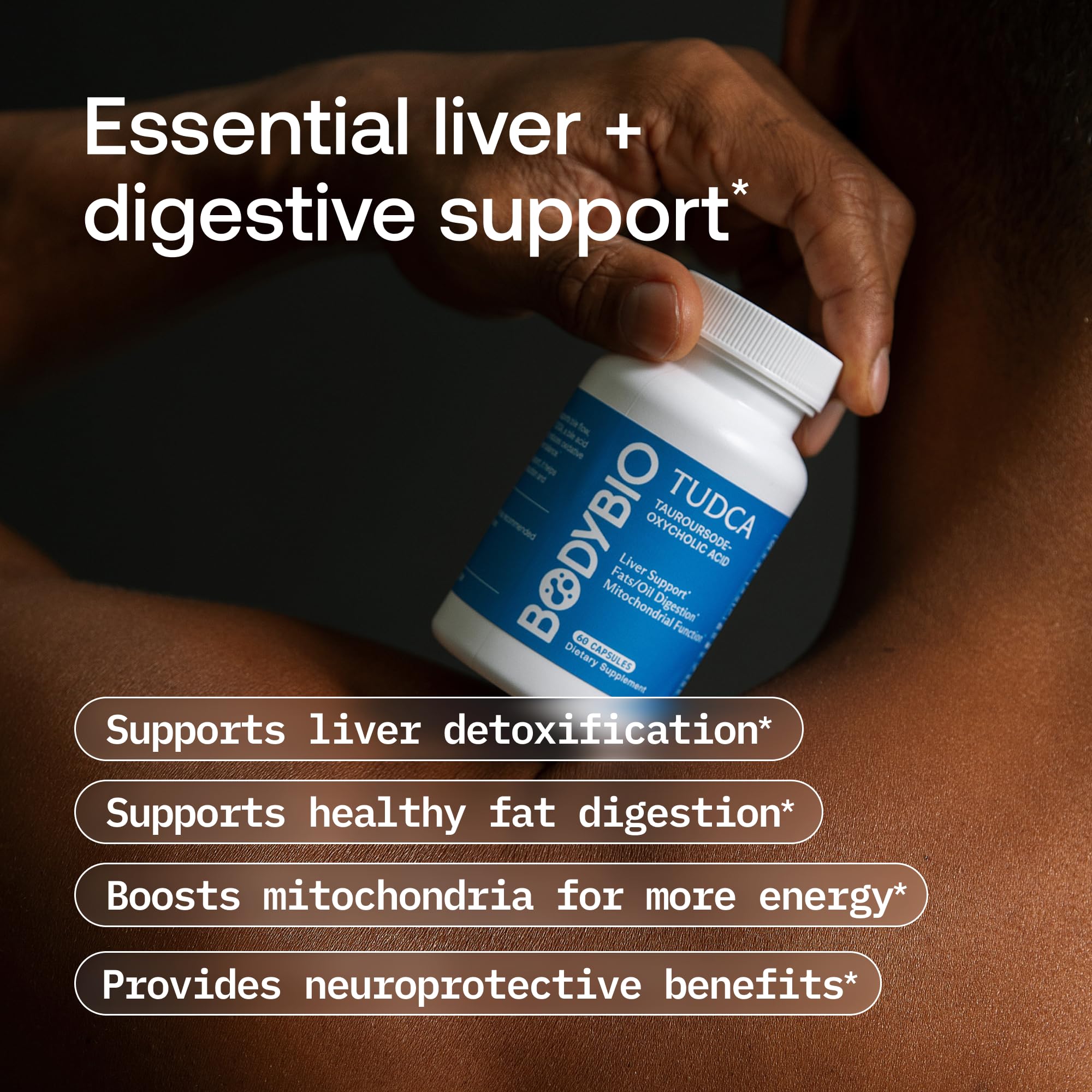 BodyBio TUDCA – doseur intégré facilitant l’administration précise.