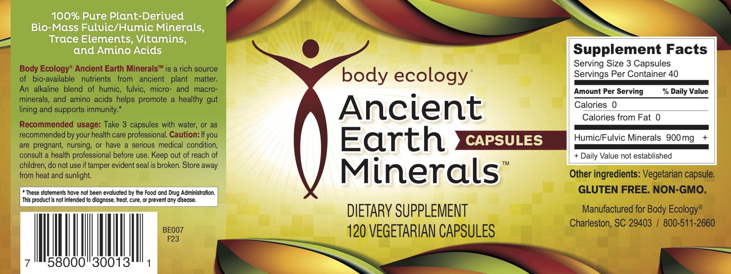 Body Ecology Minéraux Terre Ancienne — flacon mis en valeur, accent sur les électrolytes