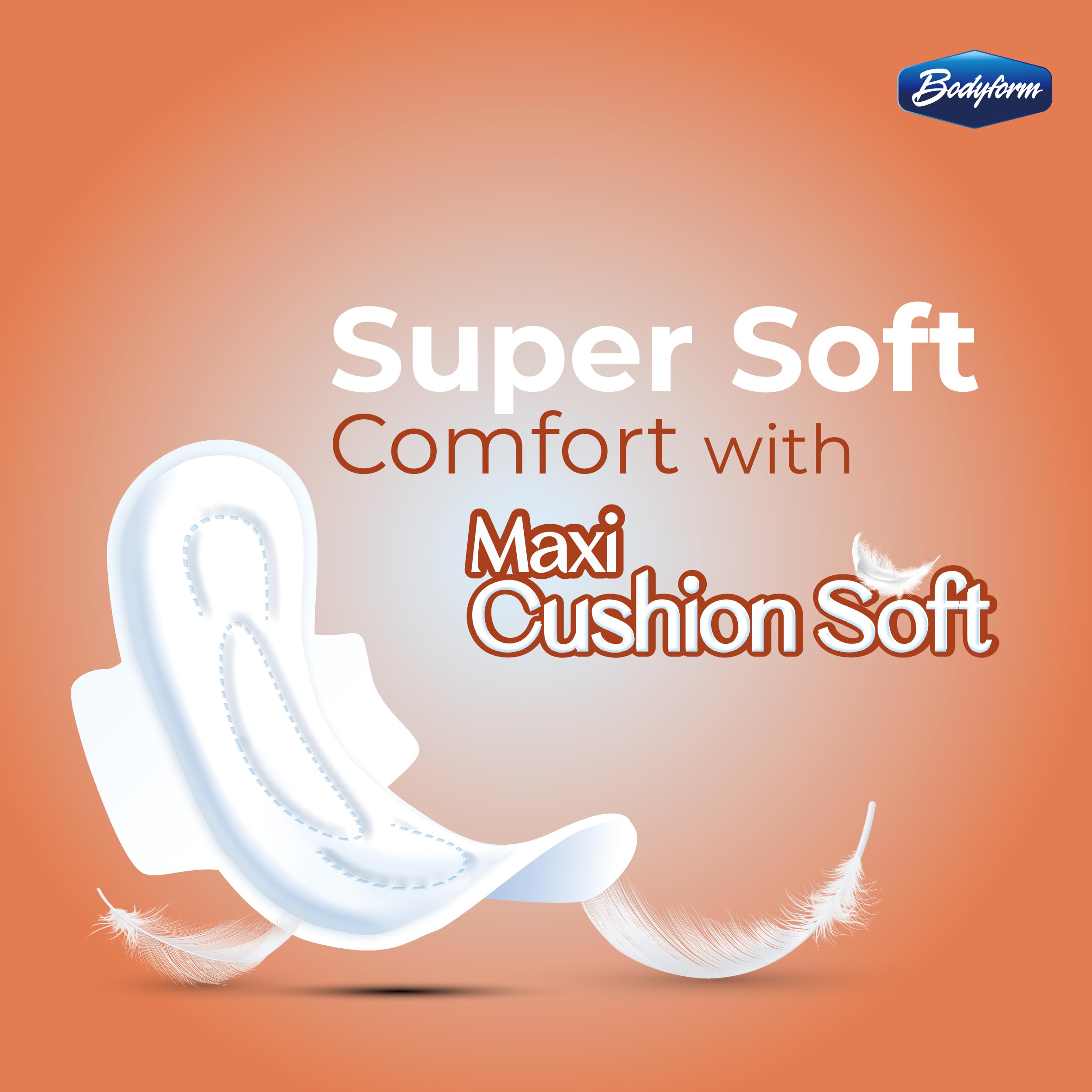 BODYFORM Maxi absorption élevée garantit une sensation de sécheresse durable.