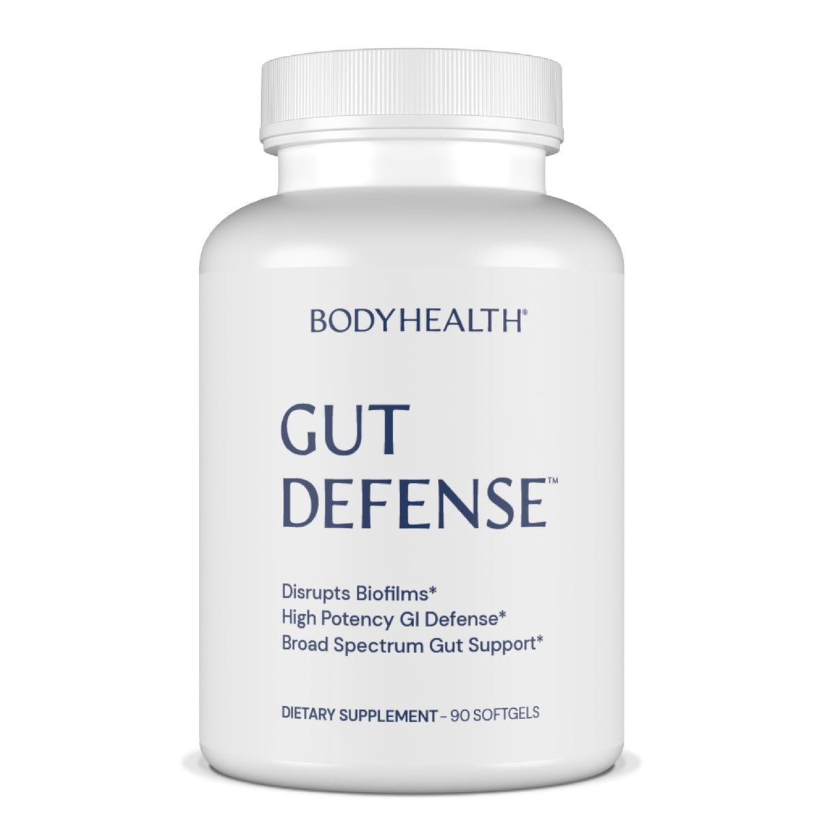 BodyHealth Gut Defense : gélules molles visibles, soutien digestif potentiel et énergie.