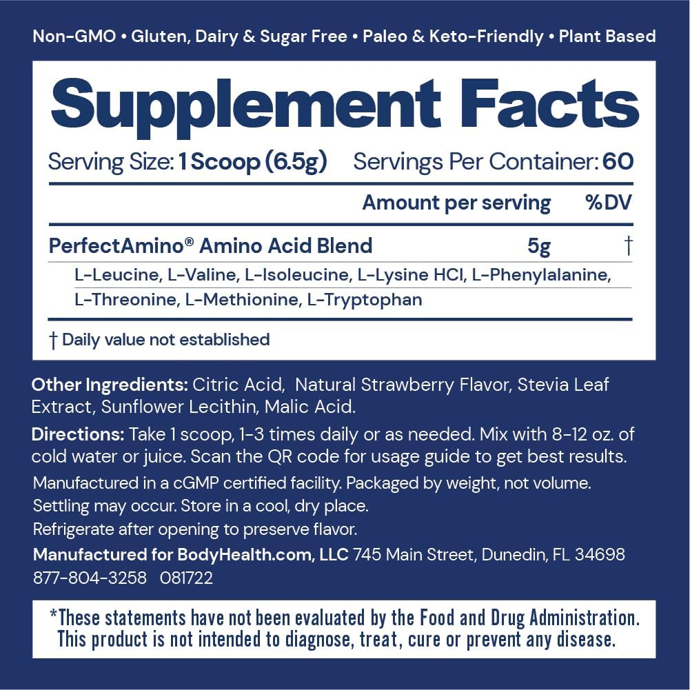 Dose-cuillère de BodyHealth PerfectAmino facilitant le dosage après entraînement