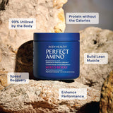 BodyHealth PerfectAmino poudre mélange baies, goût agréable et apport nutritionnel utile.