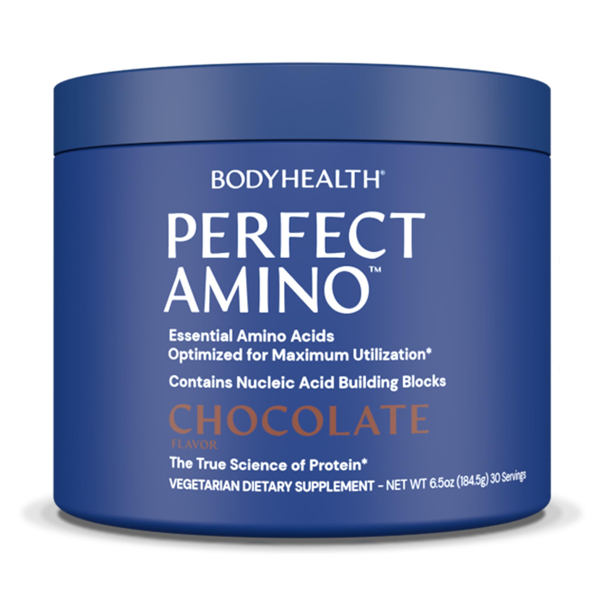 BodyHealth PerfectAmino en poudre pré-entraînement chocolat, énergie potentielle pour démarrer votre séance.
