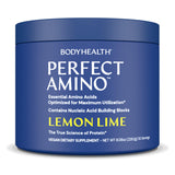 BodyHealth PerfectAmino Powder – verre d'eau citron-lime pour une hydratation rafraîchissante.