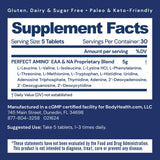 BodyHealth PerfectAmino Tablets – emballage, ingrédients vegan pour masse maigre.