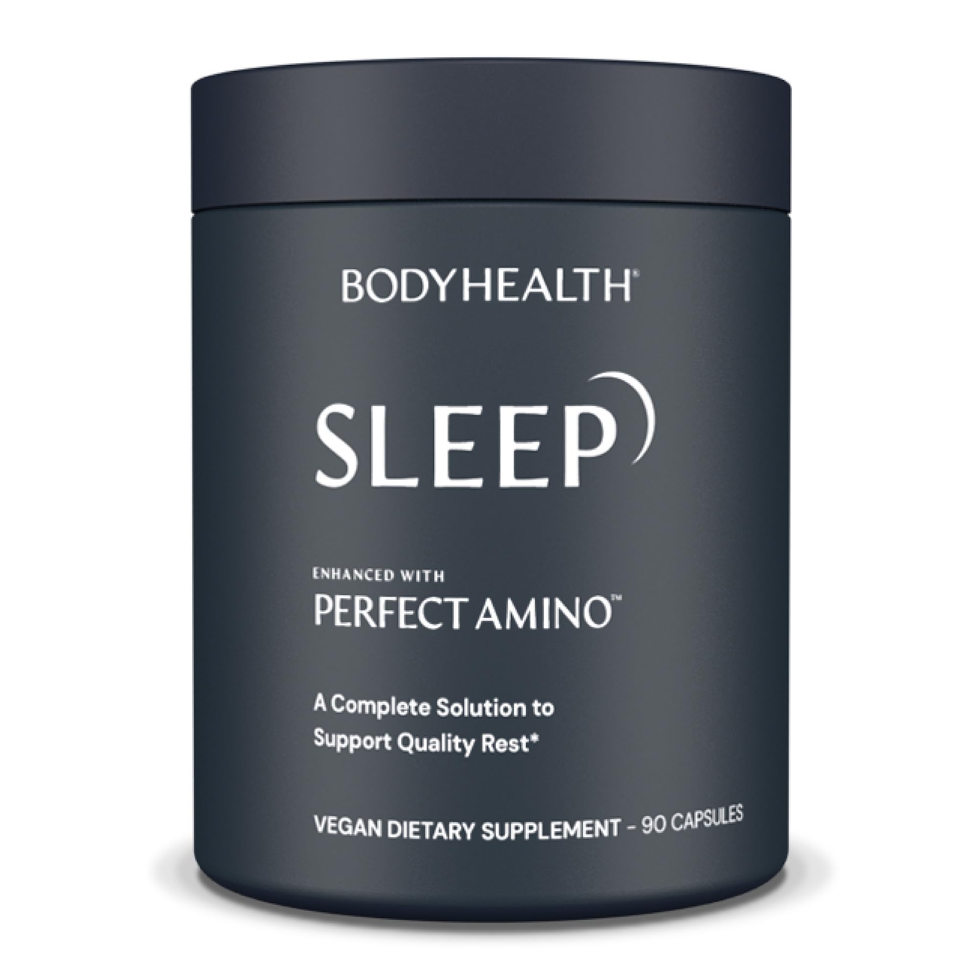 BodyHealth Sommeil – une bouteille vue en détail, suggérant une routine nocturne apaisante.