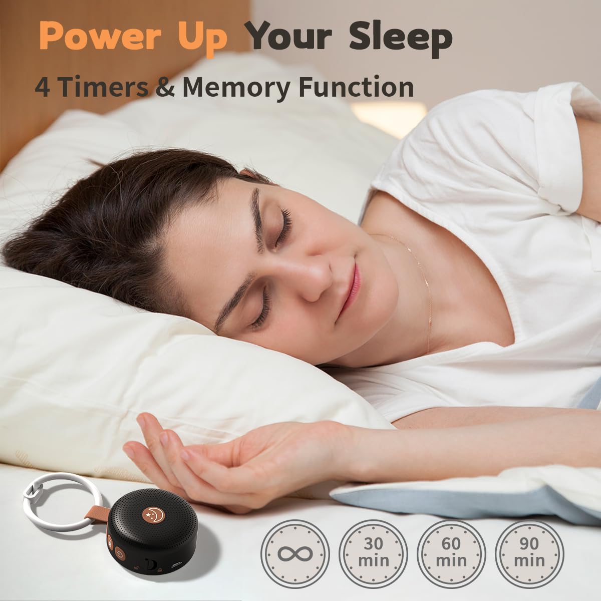 BodyHush minuteur arrêt auto, programme 30/60/90 minutes pour des siestes tranquilles.