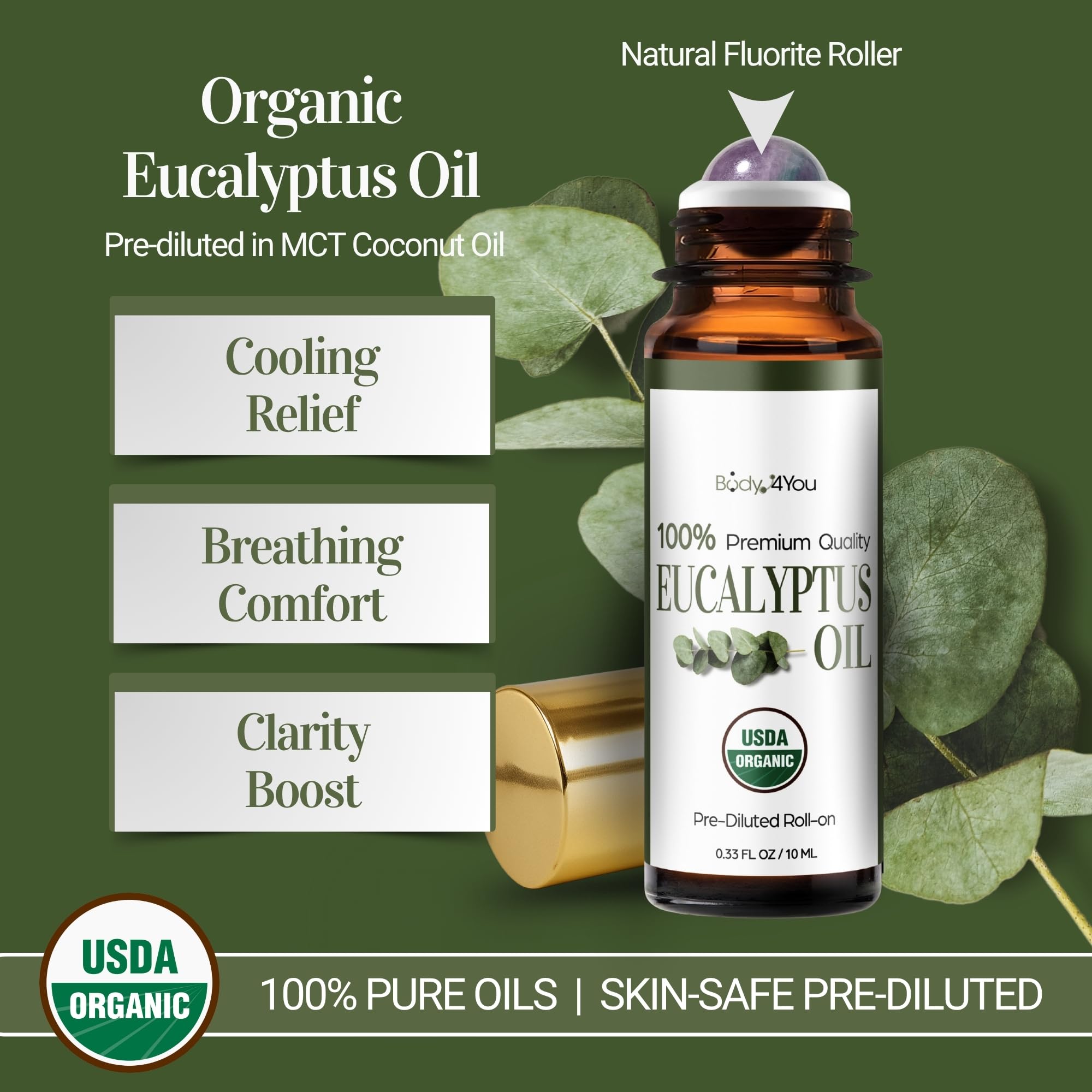 BodyJ4You Eucalyptus Roll-On, pierre fluorite naturelle pour une application précise.