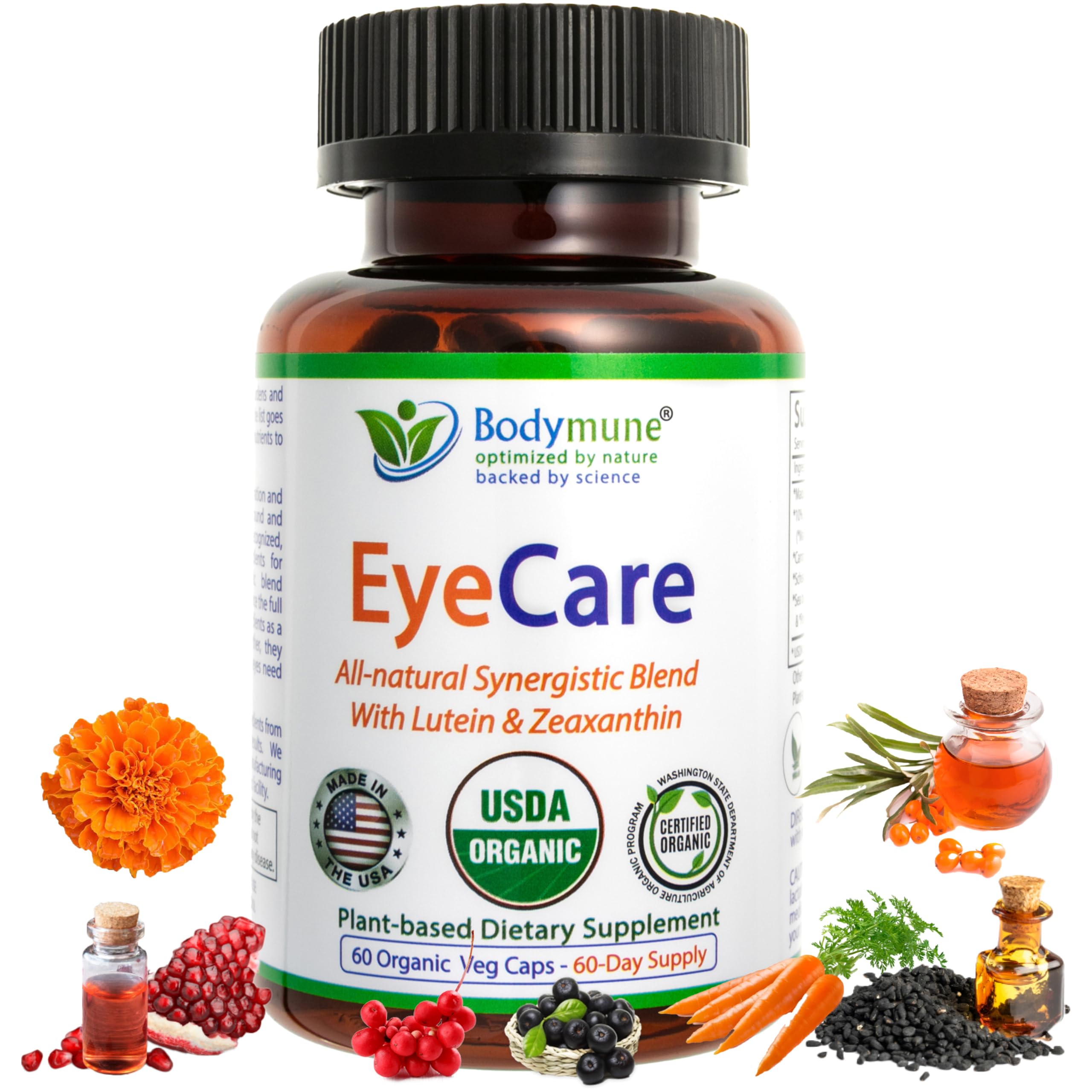 Bodymune EyeCare – bouteille de capsules prête pour soutenir la vision au quotidien.