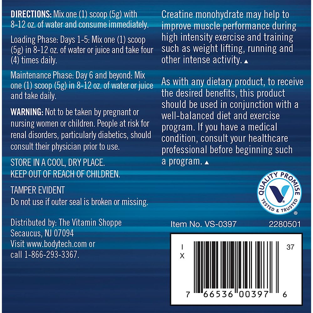 BODYTECH Créatine micronisée, mélange rapide dans une boisson sans goût.