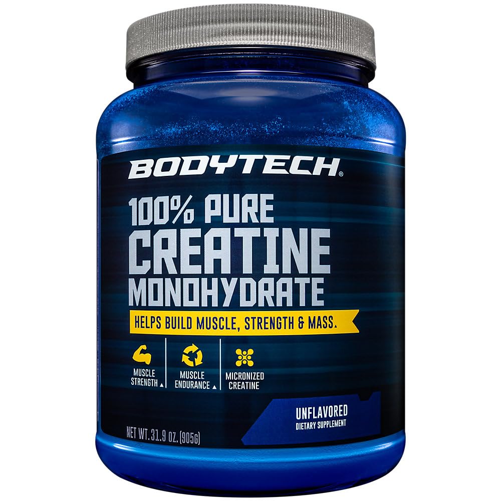BodyTech Créatine Monohydrate avec doseur, pratique pour des séries plus longues.