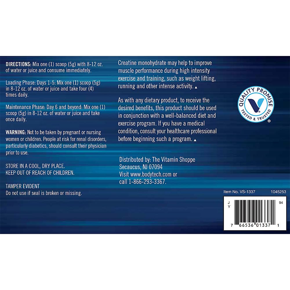 BodyTech Créatine Monohydrate, mélange rapide et absorption efficace.