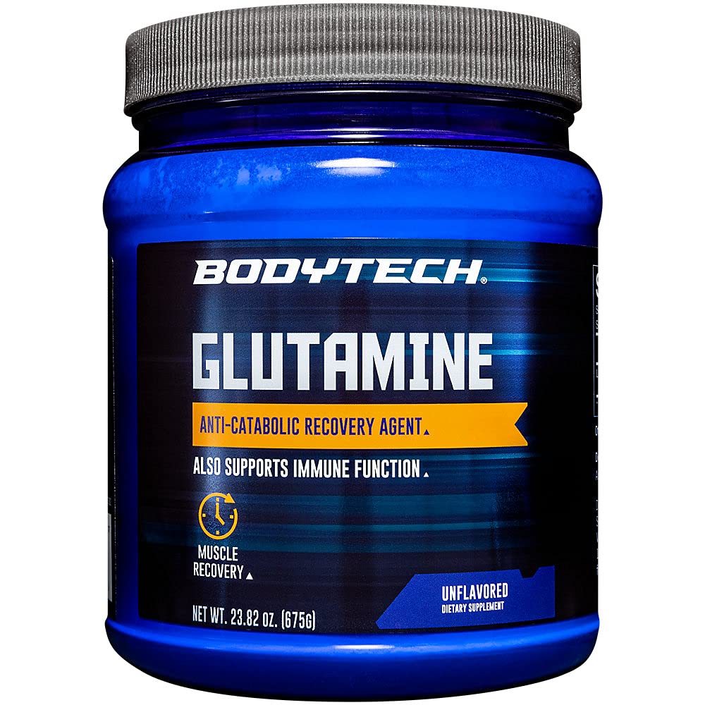BODYTECH Glutamine en poudre dans la bouteille, soutien à la récupération après l’effort.