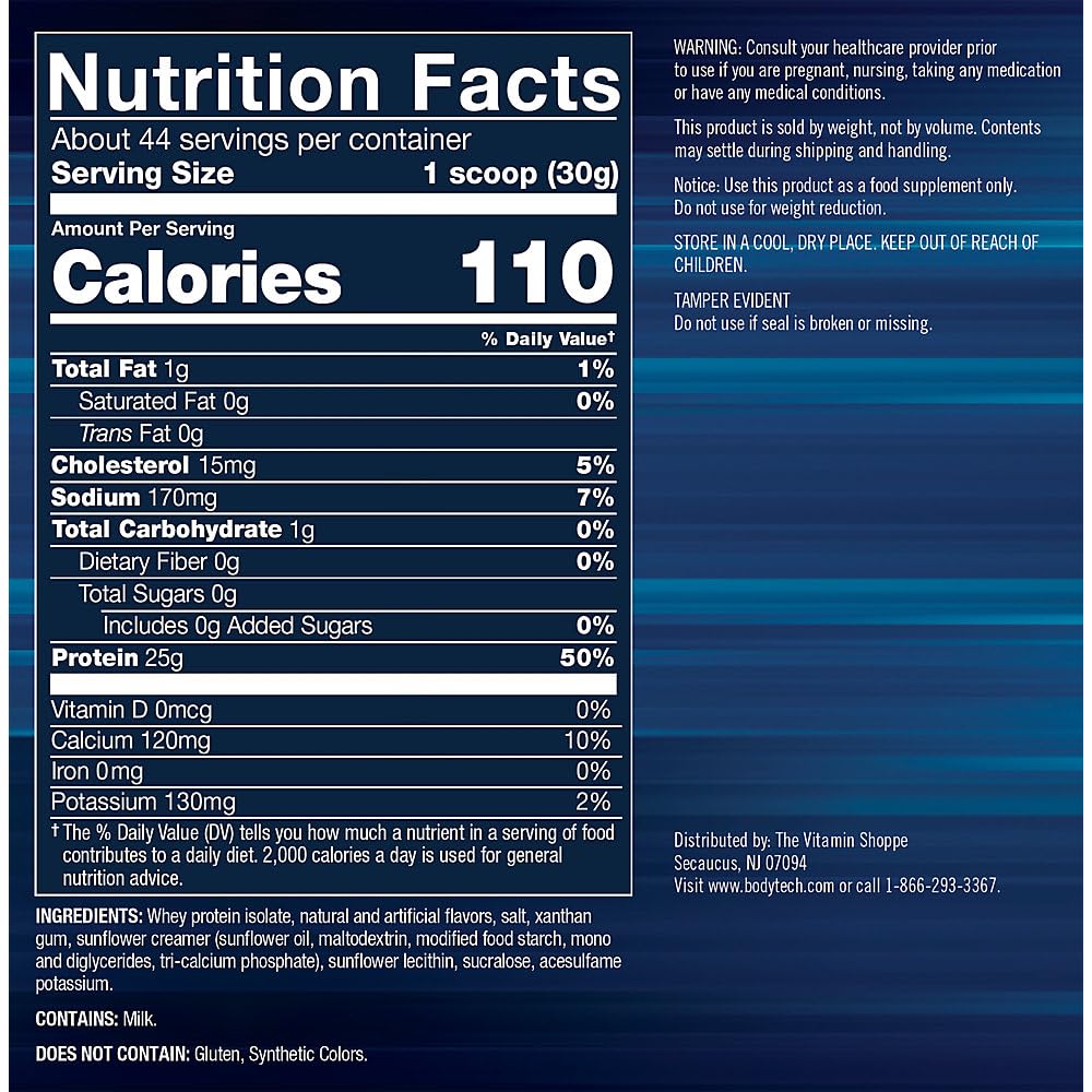 BODYTECH Whey Protein Isolate, absorption rapide après entraînement, soutien musculaire.