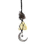 BOHO GARDEN Charme voiture avec quartz fumé et lune pendante pour énergie équilibrante.