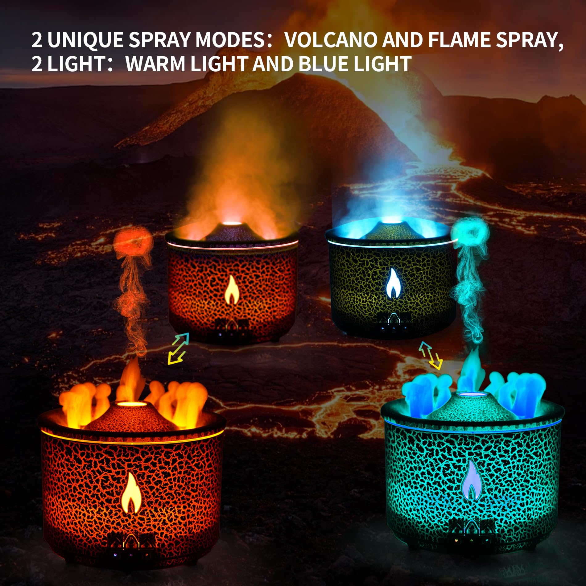 BOHOFAM Diffuseur mode volcan, diffusion puissante pour une atmosphère dramatique à la maison.