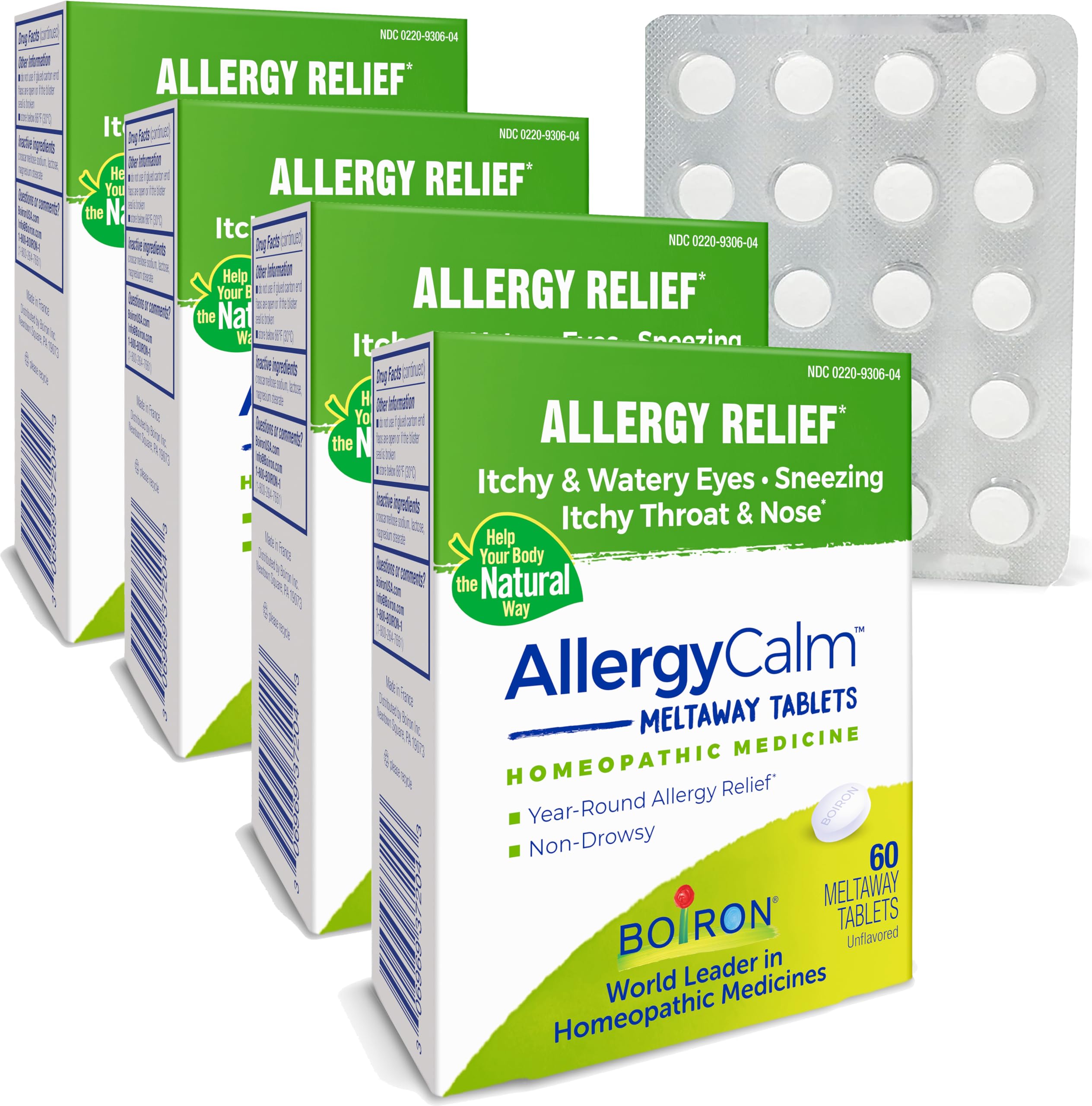 Boiron AllergyCalm: bouteille de gélules, soulagement potentiel des éternuements et yeux irrités.