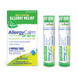 Boiron AllergyCalm en route, pellets pratiques pour soulager les symptômes en déplacement.
