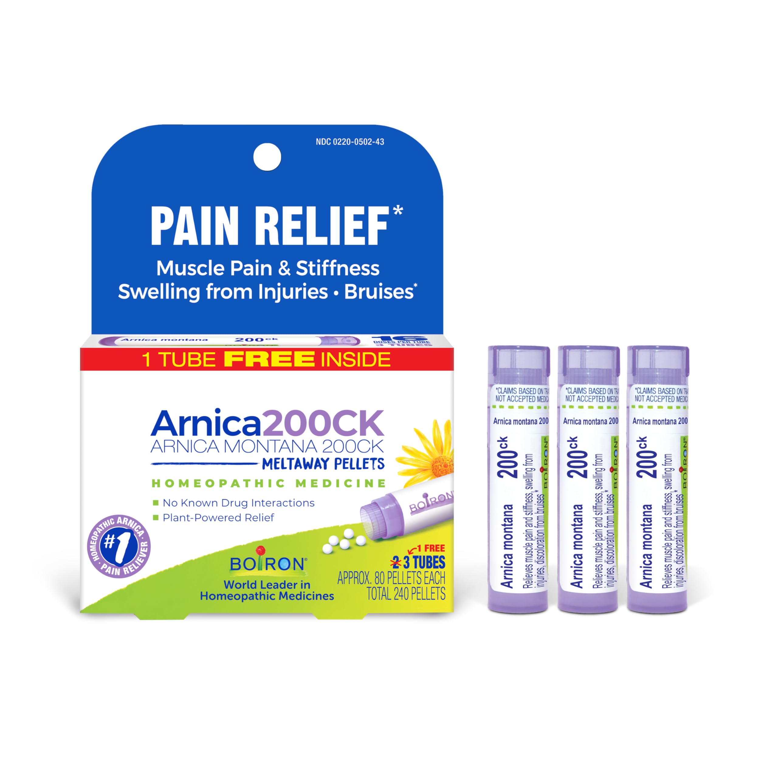 Boiron Arnica Montana 200CK granules sous-langue, soulagement des douleurs légères.