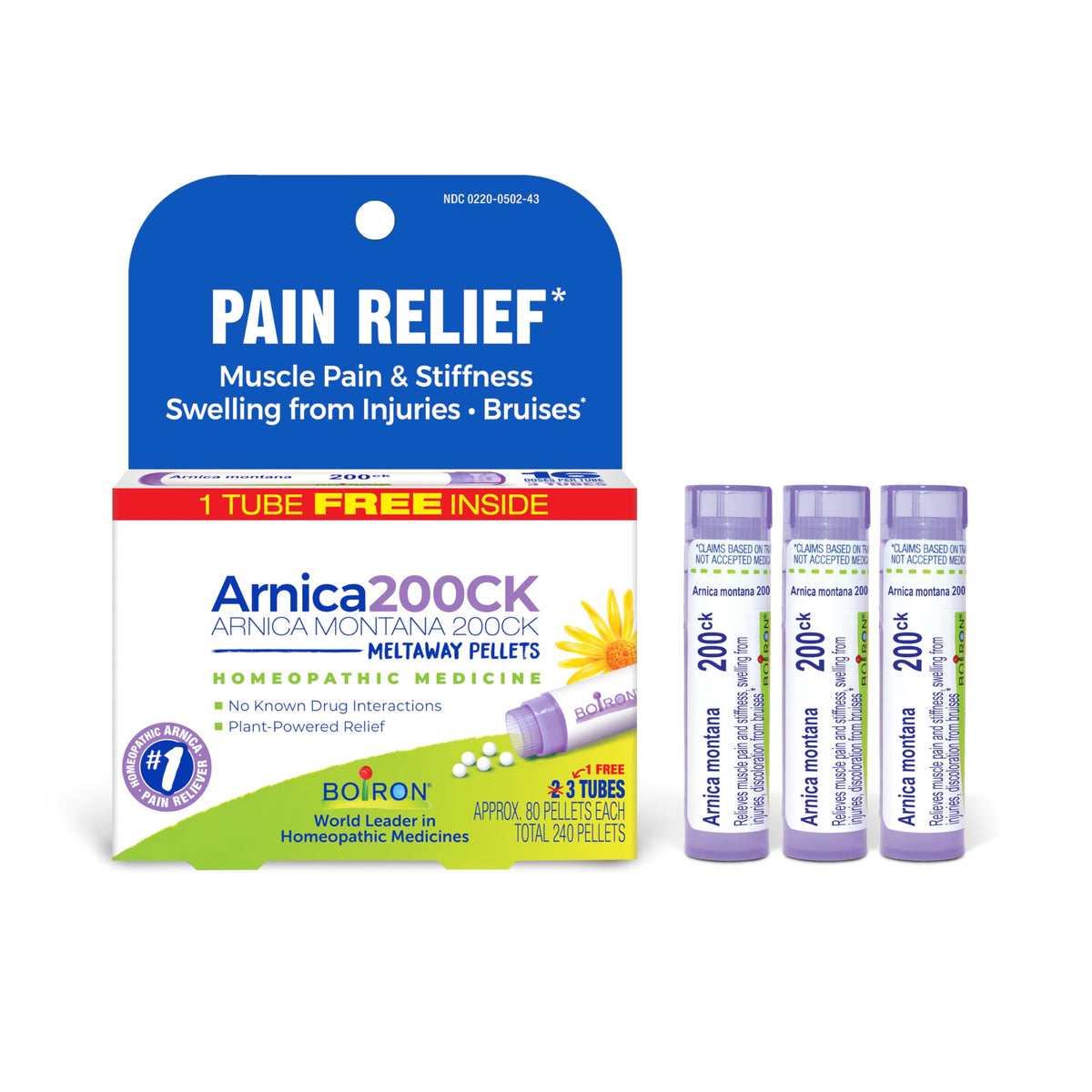 Boiron Arnica Montana 200CK granules sous-langue, soulagement des douleurs légères.