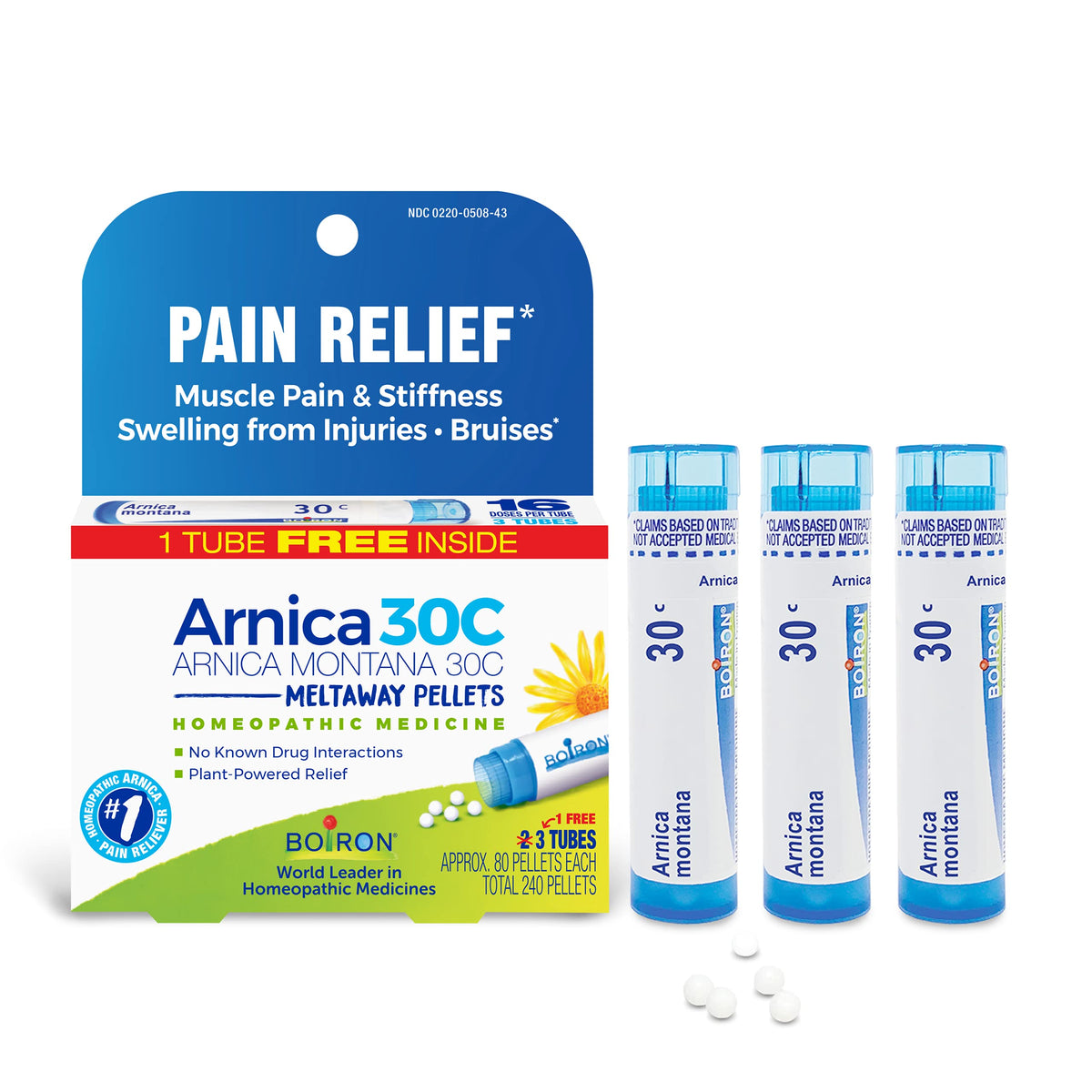 Boiron Arnica Montana 30C - tubes visibles pour soulager temporairement les douleurs musculaires.