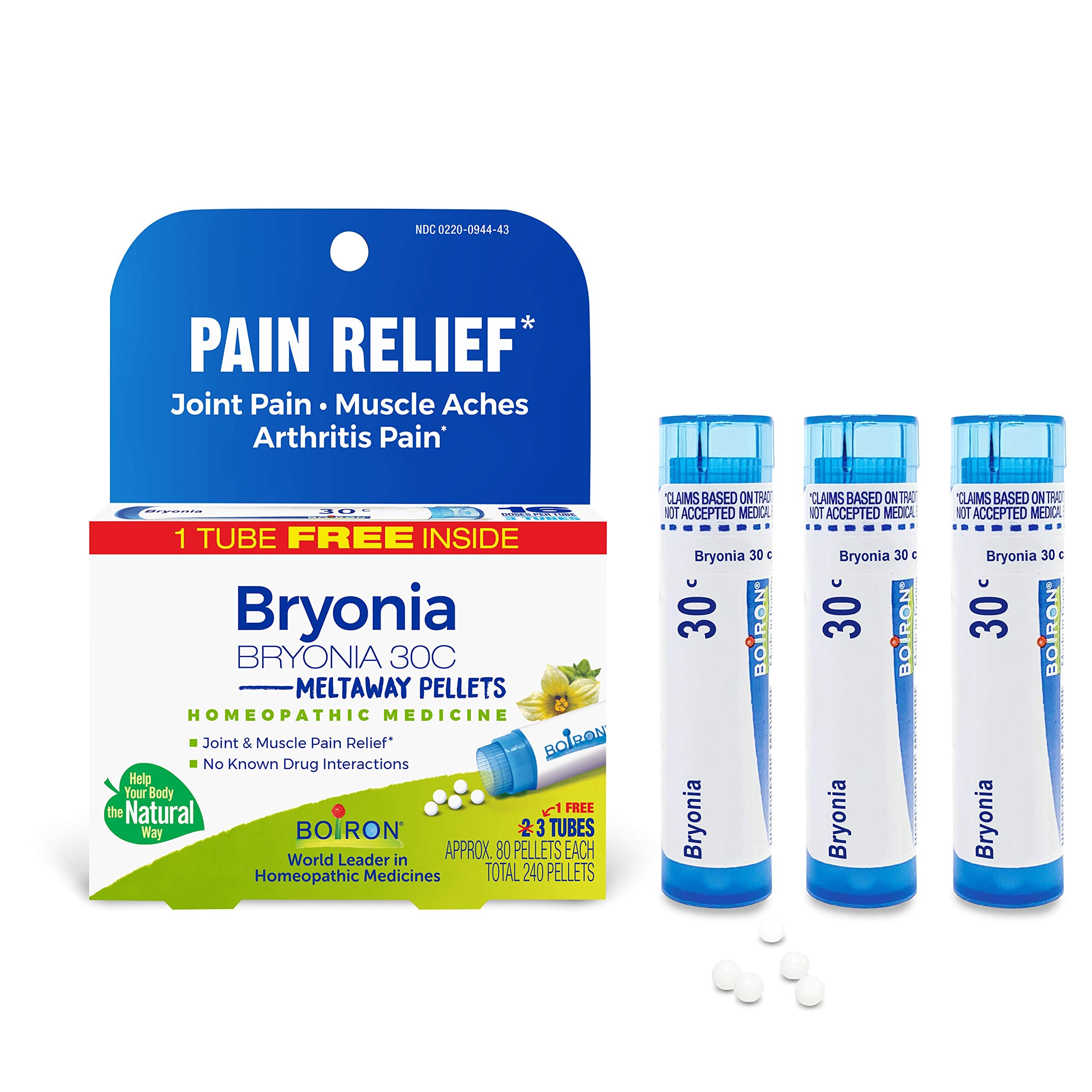 Boiron Bryonia 30C : pellets fondants sous langue pour soulager douleurs articulaires.