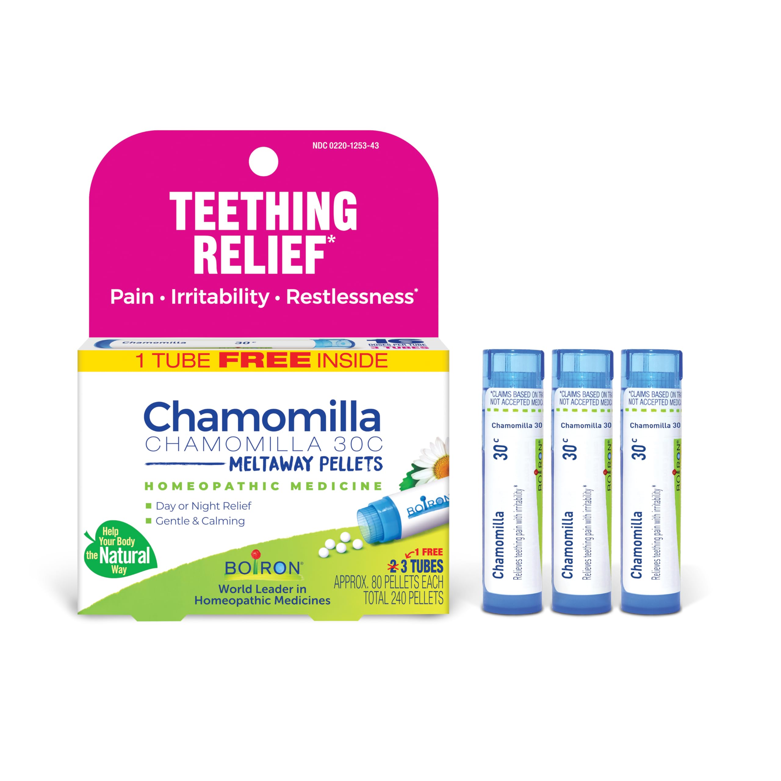Boiron Chamomilla 30C: soulagement potentiel des gencives douloureuses lors de la dentition