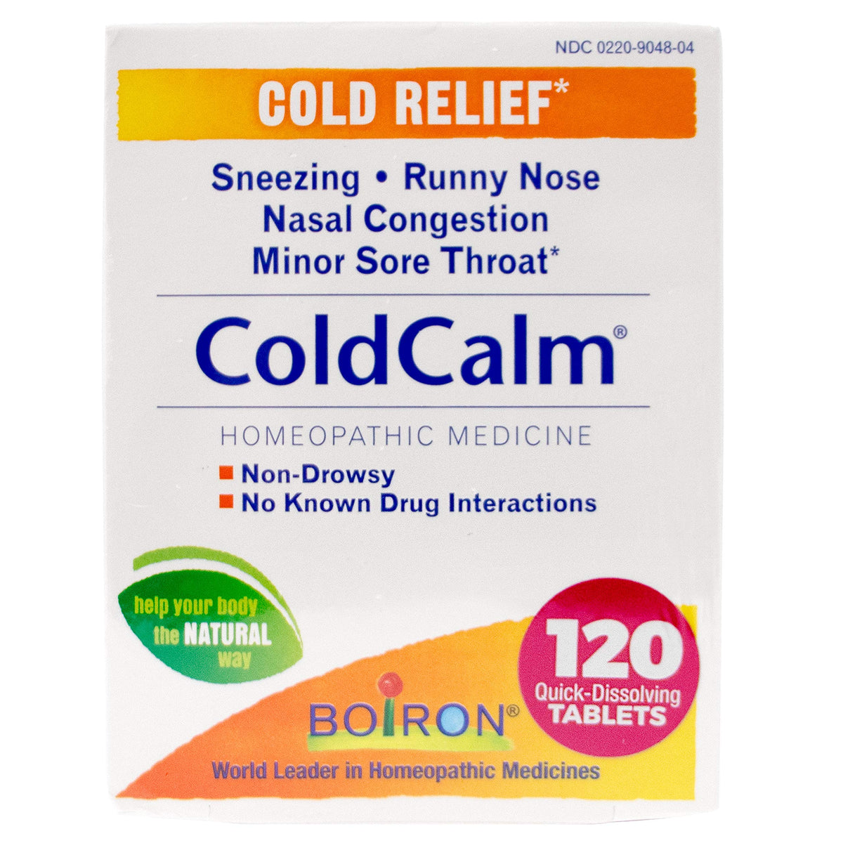 Boiron ColdCalm comprimés sans somnolence, ciblant les symptômes du rhume.
