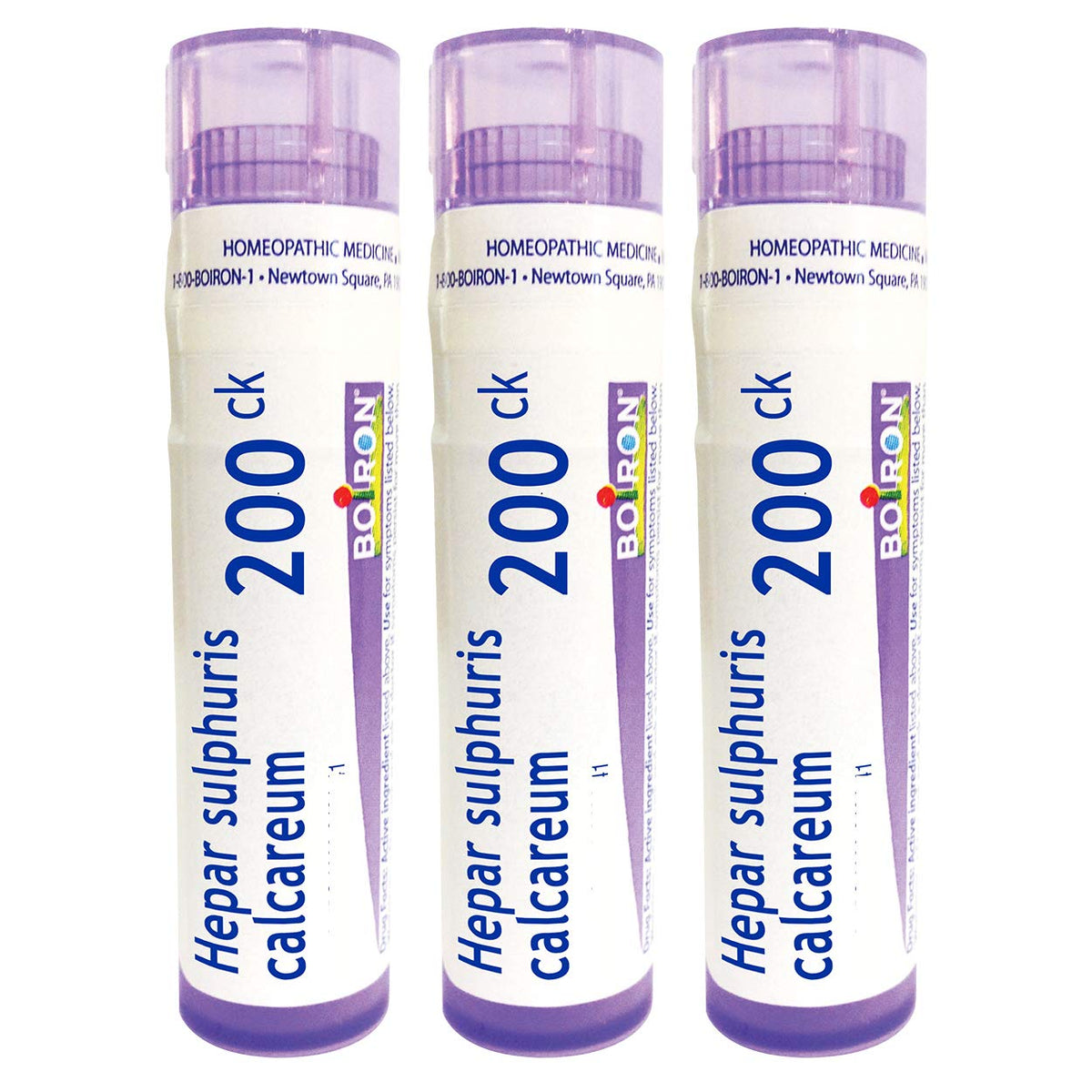 Boiron Hepar Sulphuris Calcareum 200CK dans un tube multidose pour toux sèche.