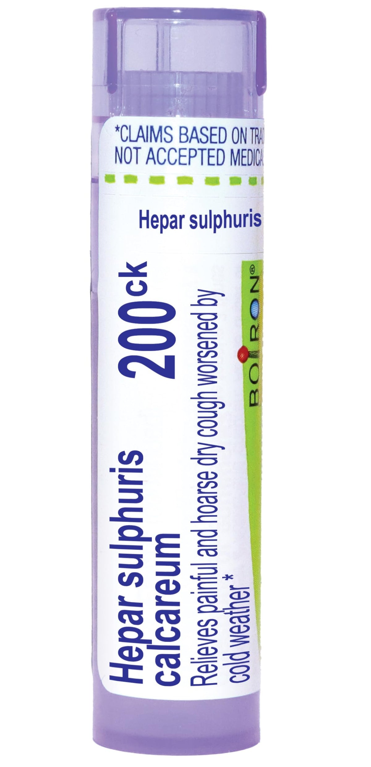 Boiron Hepar Sulphuris Calcareum 200CK, tube dispensaire, idéal pour une utilisation nomade.