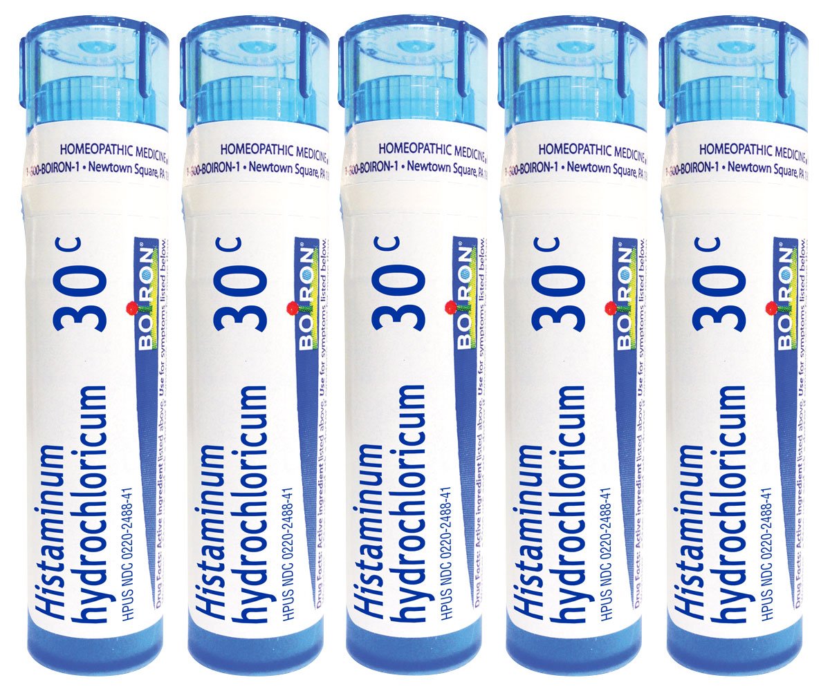 Boiron Histaminum Hydrochloricum 30C, boîte, soulagement potentiel des symptômes allergiques.