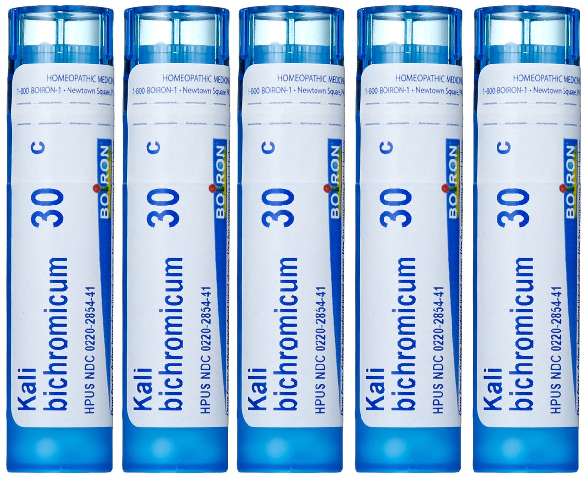 Kali Bichromicum de Boiron, granules à dissolution rapide, pratique dès les premiers signes de rhume.