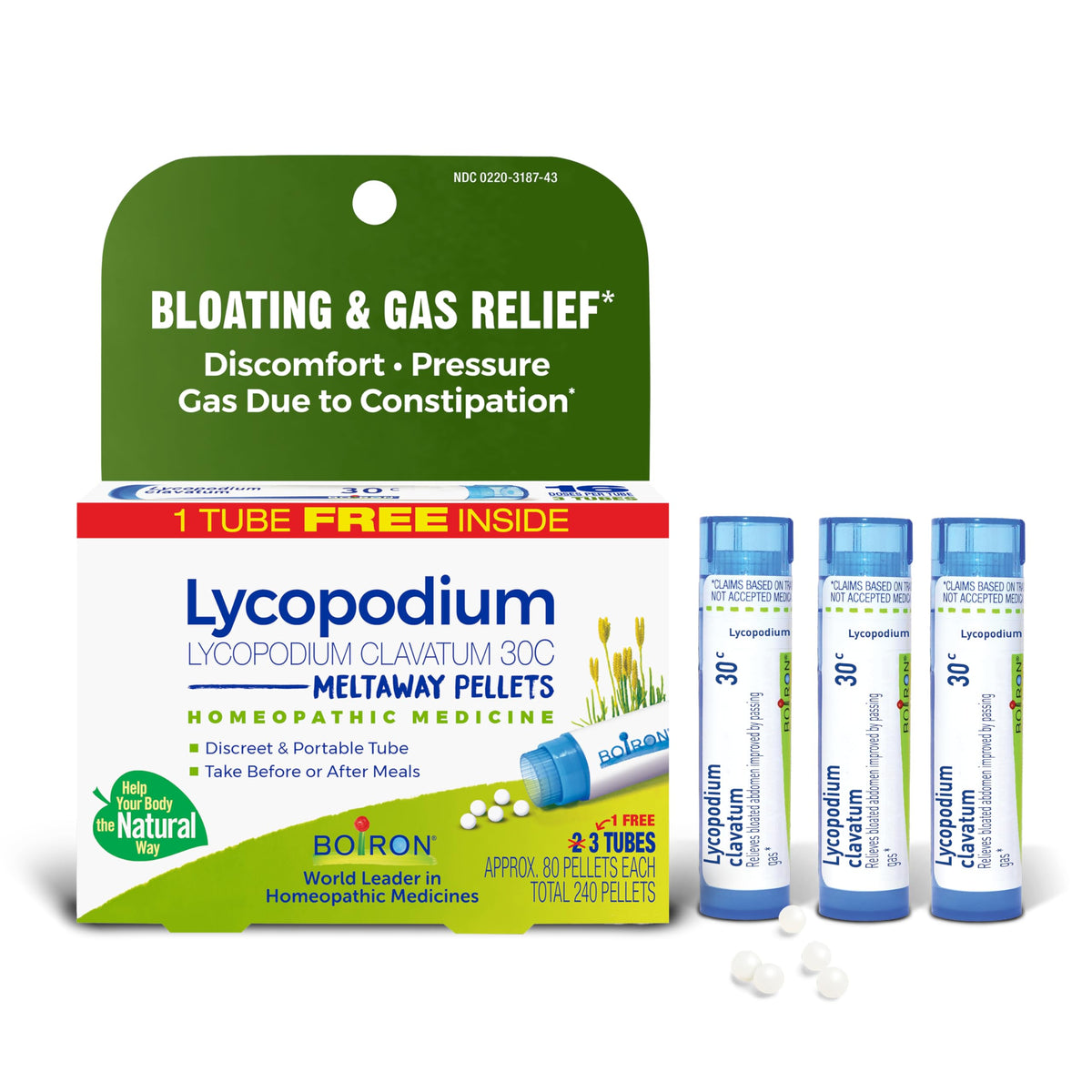 Boiron Lycopodium Clavatum 30C pellets fondant sous la langue pour un soulagement discret.