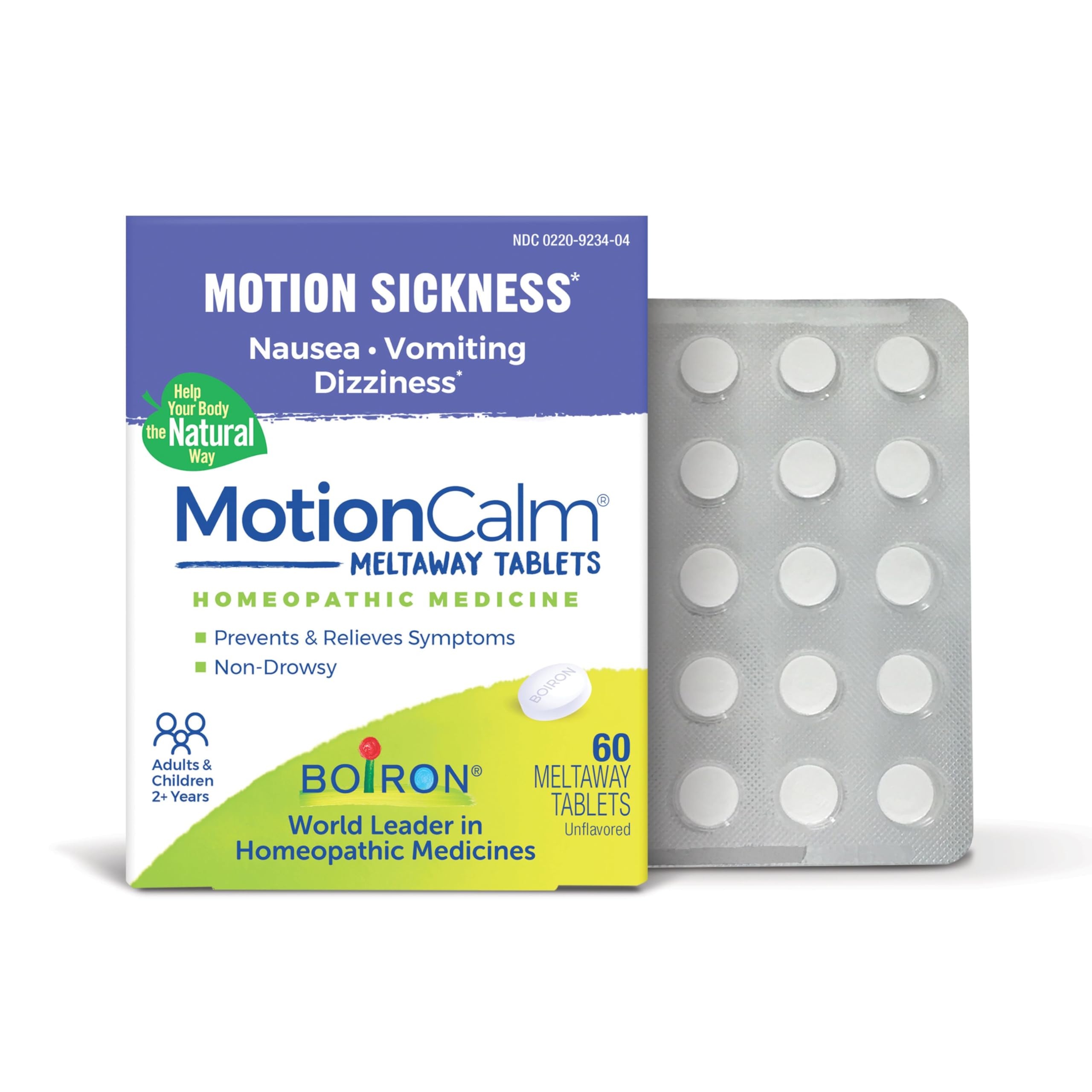Boiron MotionCalm, tablettes fondantes dans la bouche, soulage sans somnolence lors des trajets.
