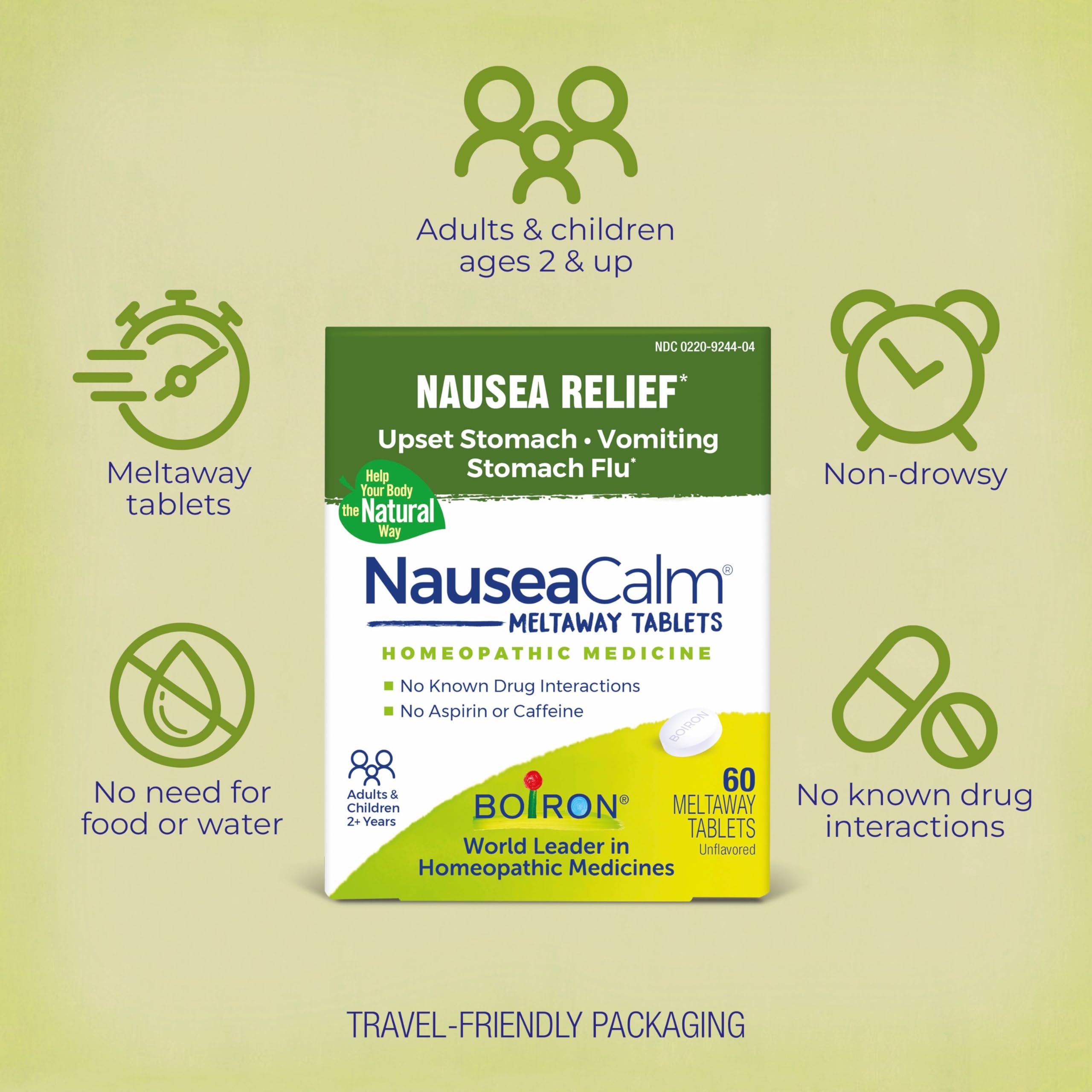 Boiron NauseaCalm — emballage voyage compact, idéal lors des trajets.