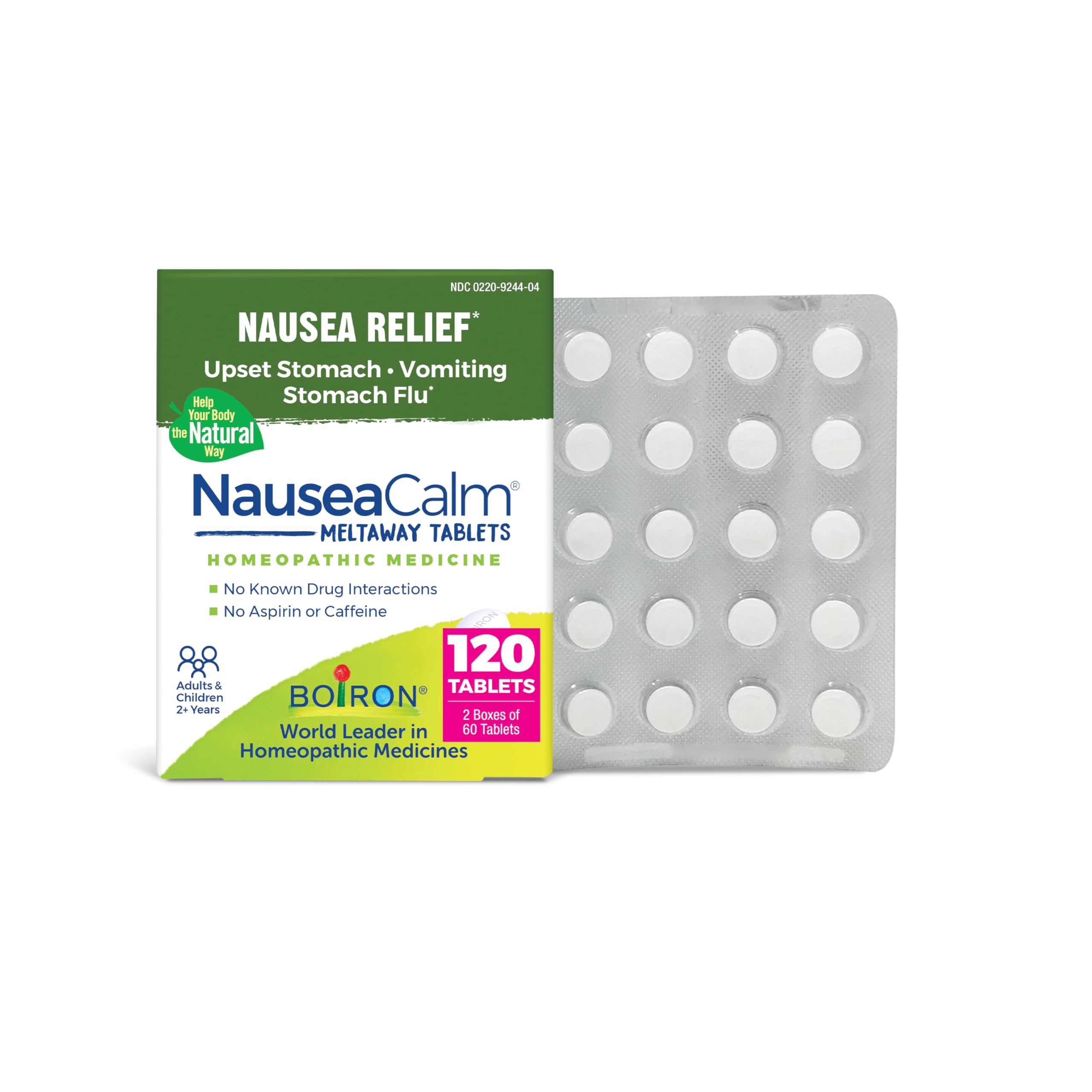 Boiron NauseaCalm tablettes fondantes se dissolvent rapidement pour nausées.