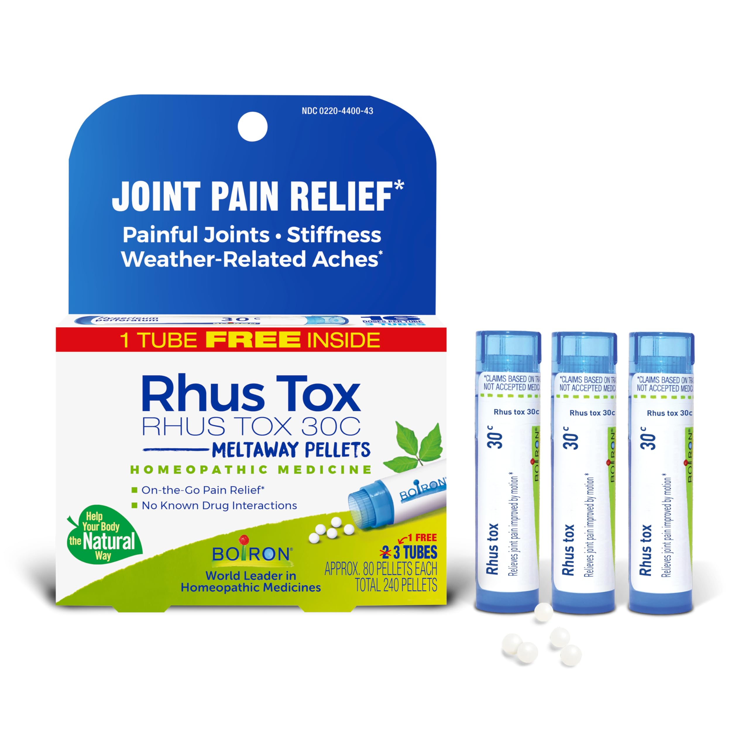 Boiron Rhus Tox 30C pellets fondants sous la langue, soulagement ciblé des douleurs articulaires