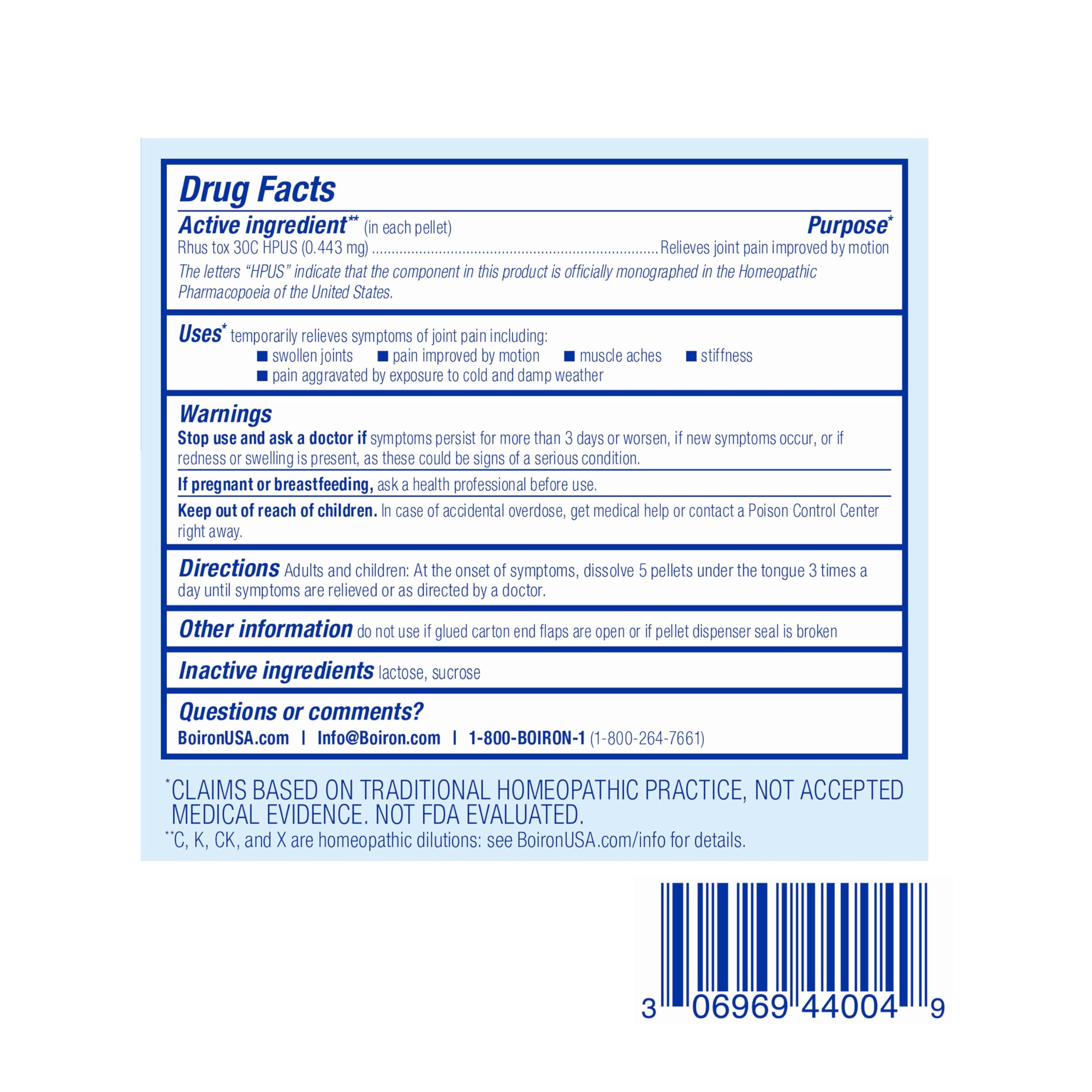 Utilisation pour adultes et enfants avec Rhus Tox 30C