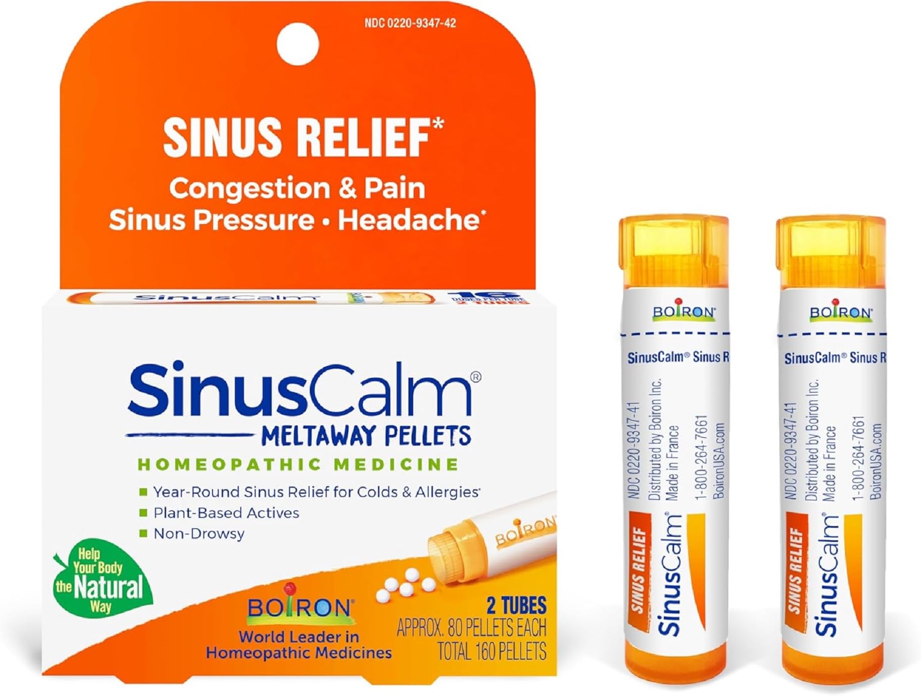 Boiron SinusCalm tubes 80 granules, solution pratique à emporter pour soulager la congestion