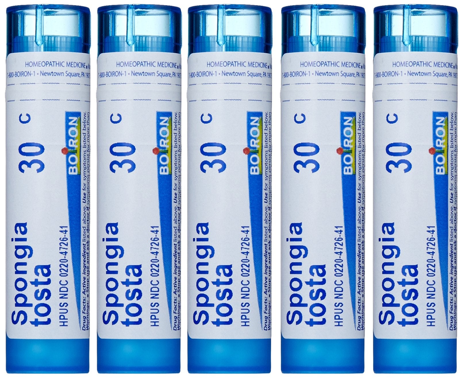 Boiron Spongia Tosta emballage montrant les pellets, utilisation pratique pour premiers signes de toux