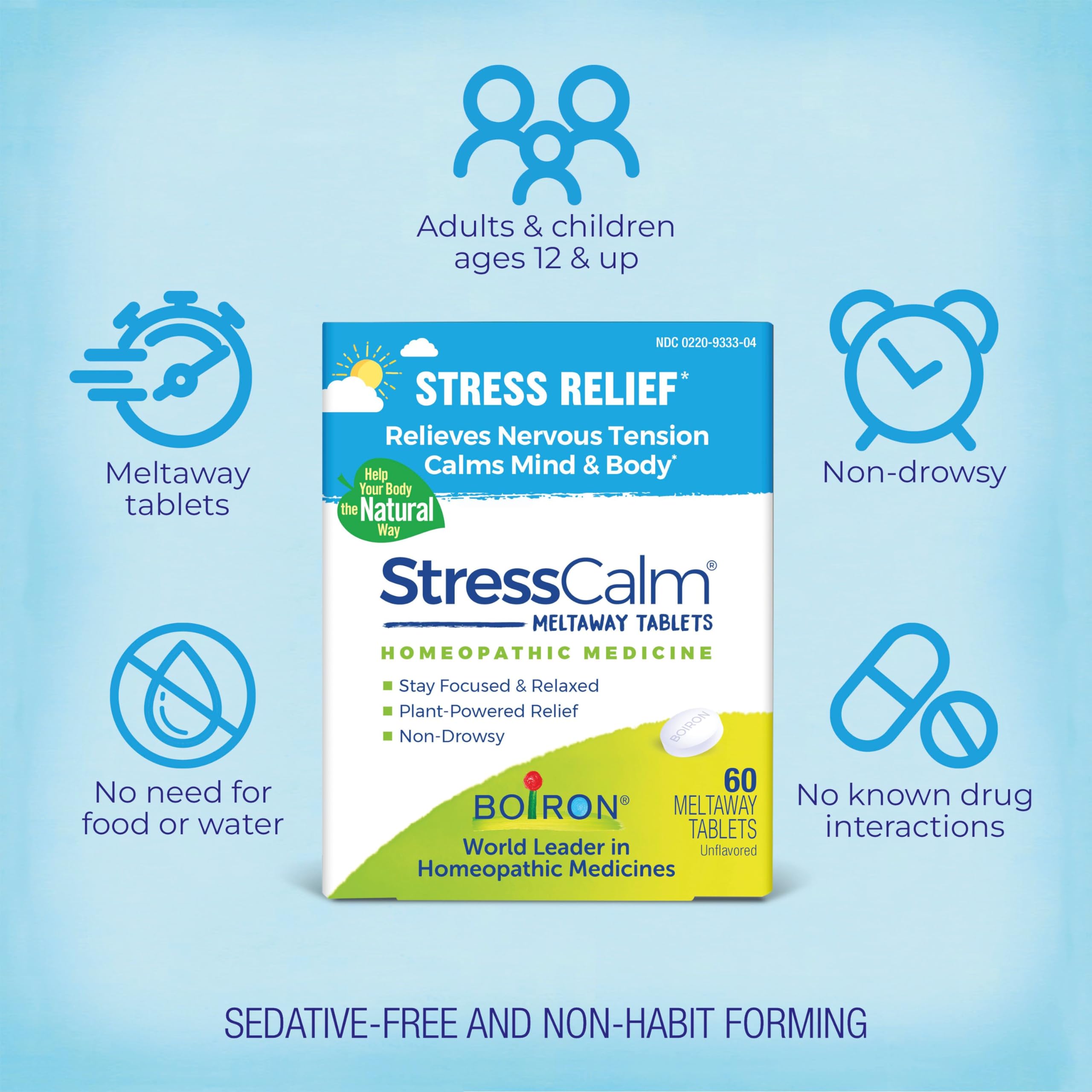 Boiron StressCalm formule non sédative sans somnolence.
