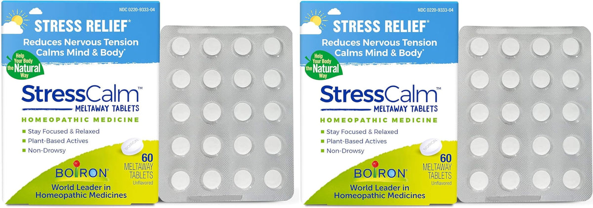 Boiron StressCalm – pack 2 boîtes visibles, soutien potentiel contre le stress quotidien.