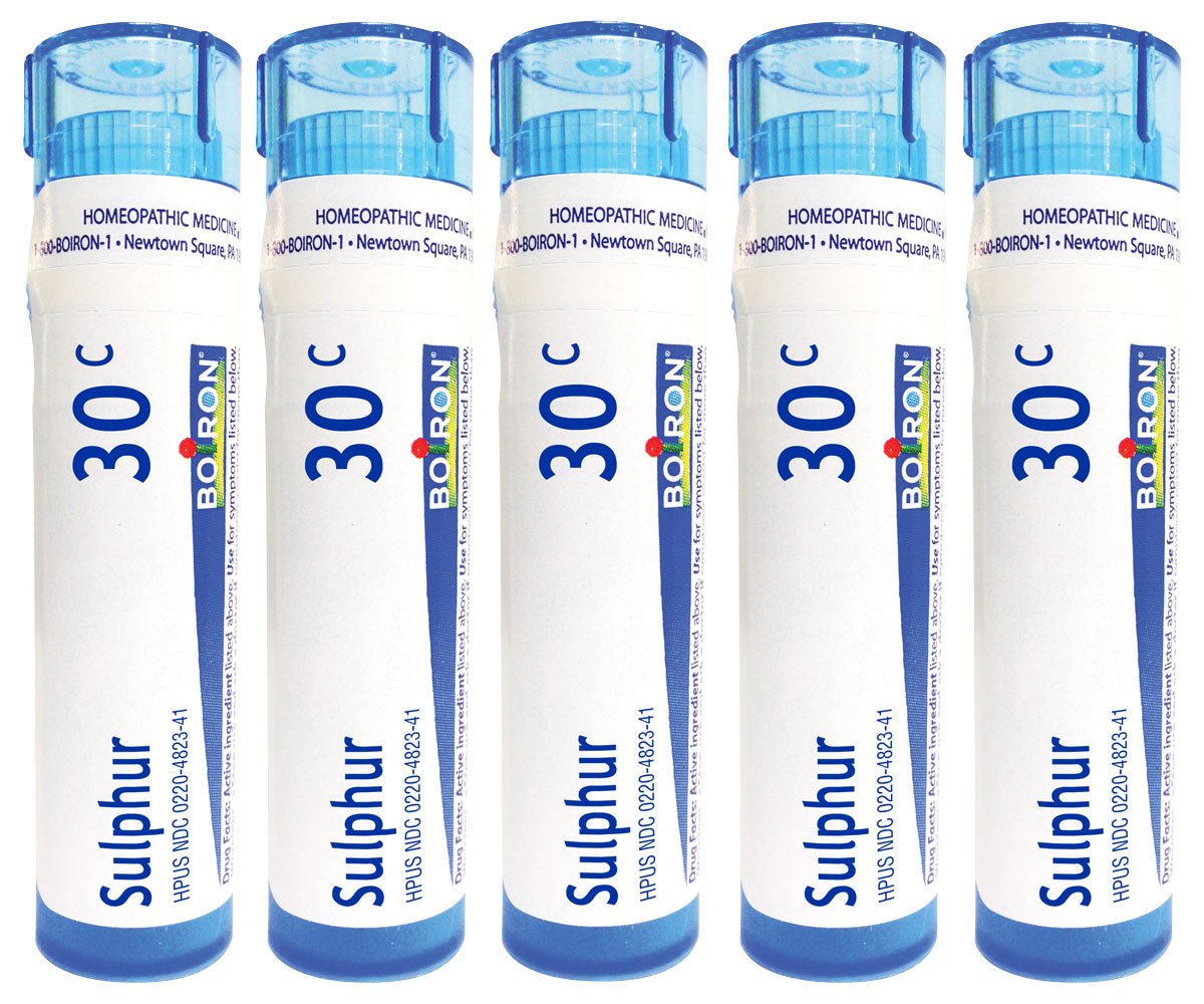 Boiron Sulphur 30C emballage prêt à l’emploi pour les irritations cutanées.
