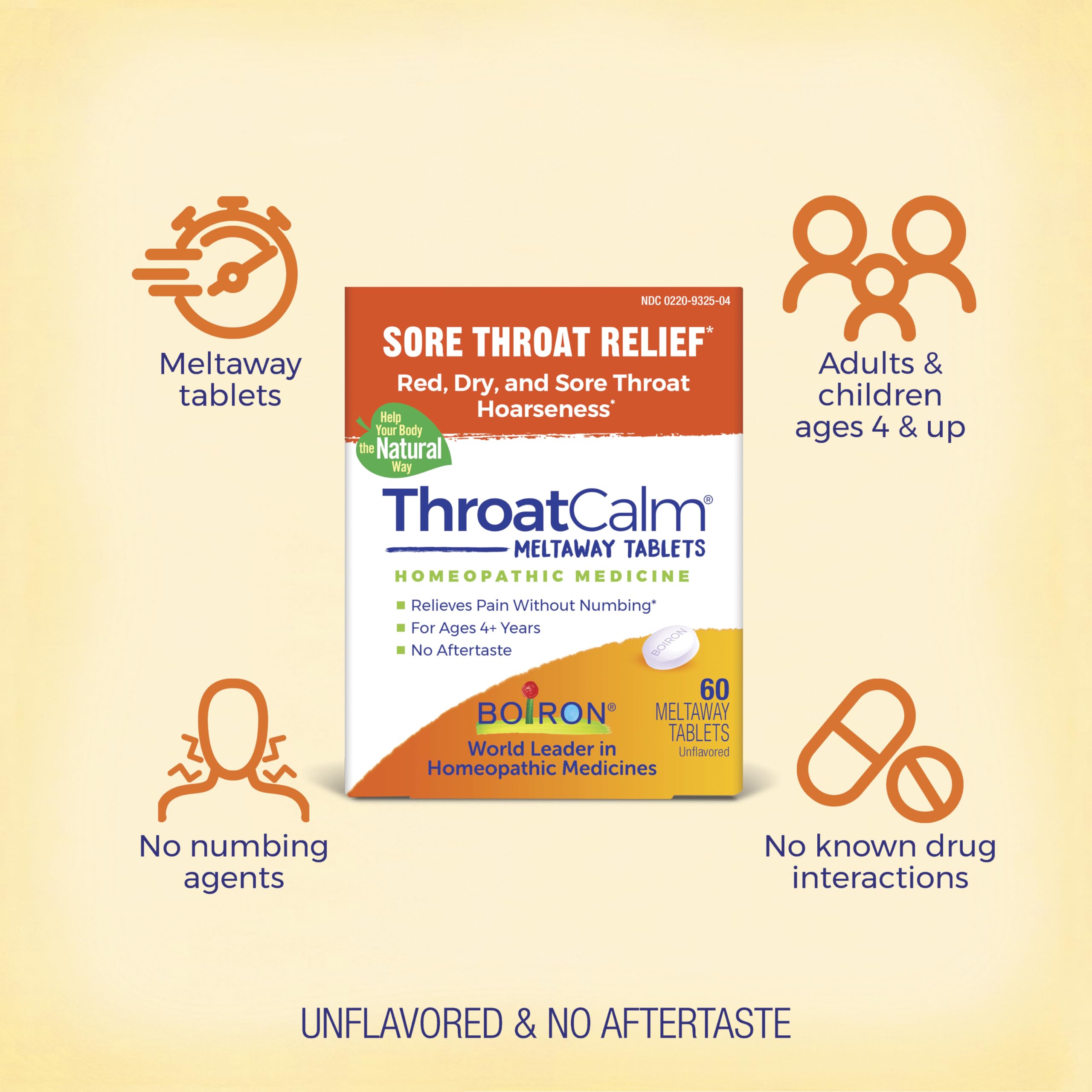 Boiron ThroatCalm: utilisation adaptée aux adultes et enfants dès 4 ans.