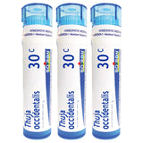 Boiron Thuja Occidentalis 30c pour verrues, pellets visibles dans le tube.