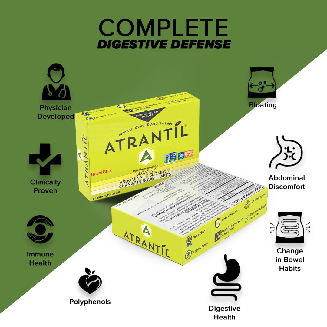 Boîte Atrantil et emballage visibles, simple à transporter.