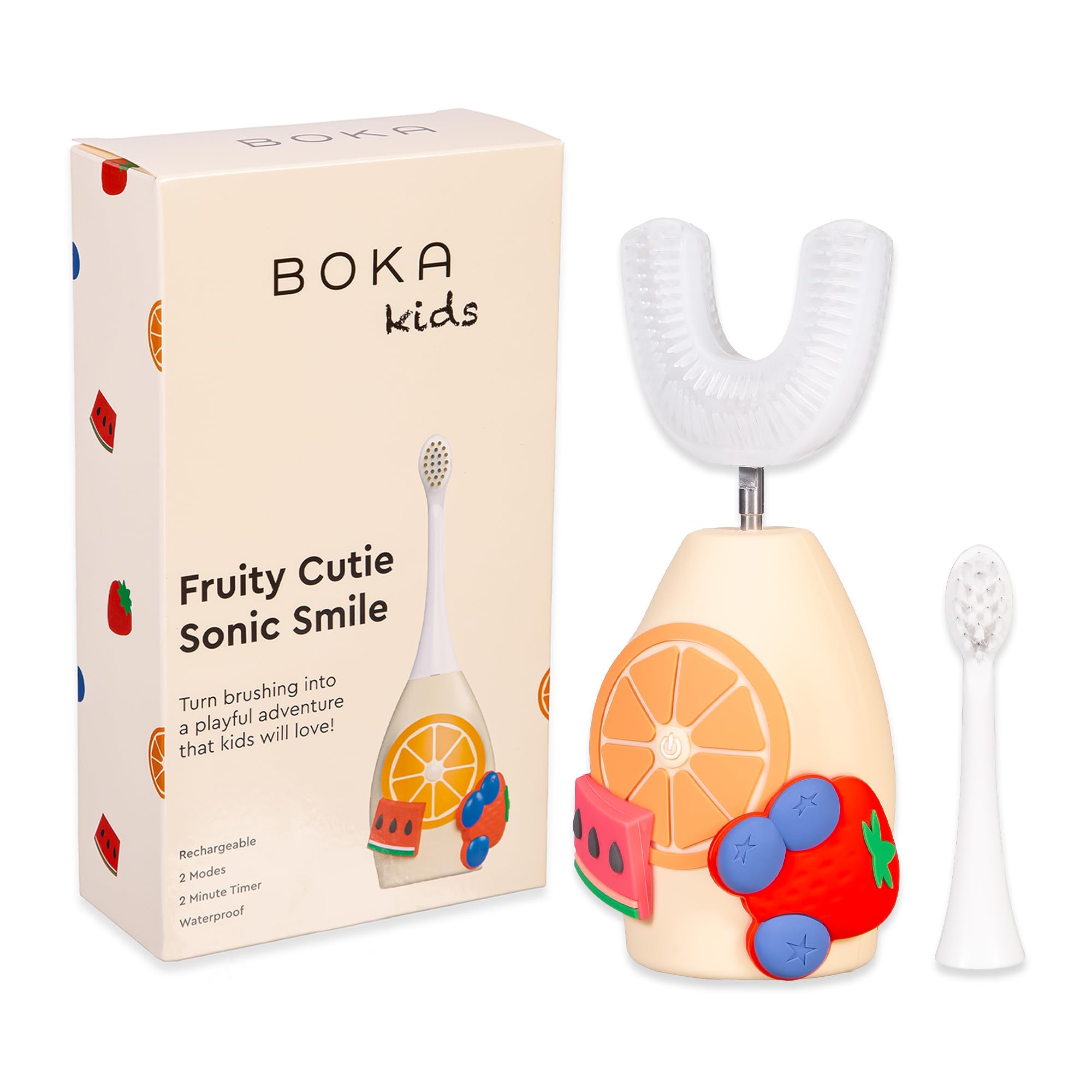 Boka brosse sonique pour enfant, tête U-Brush en silicone alimentaire, convient aux gencives sensibles.