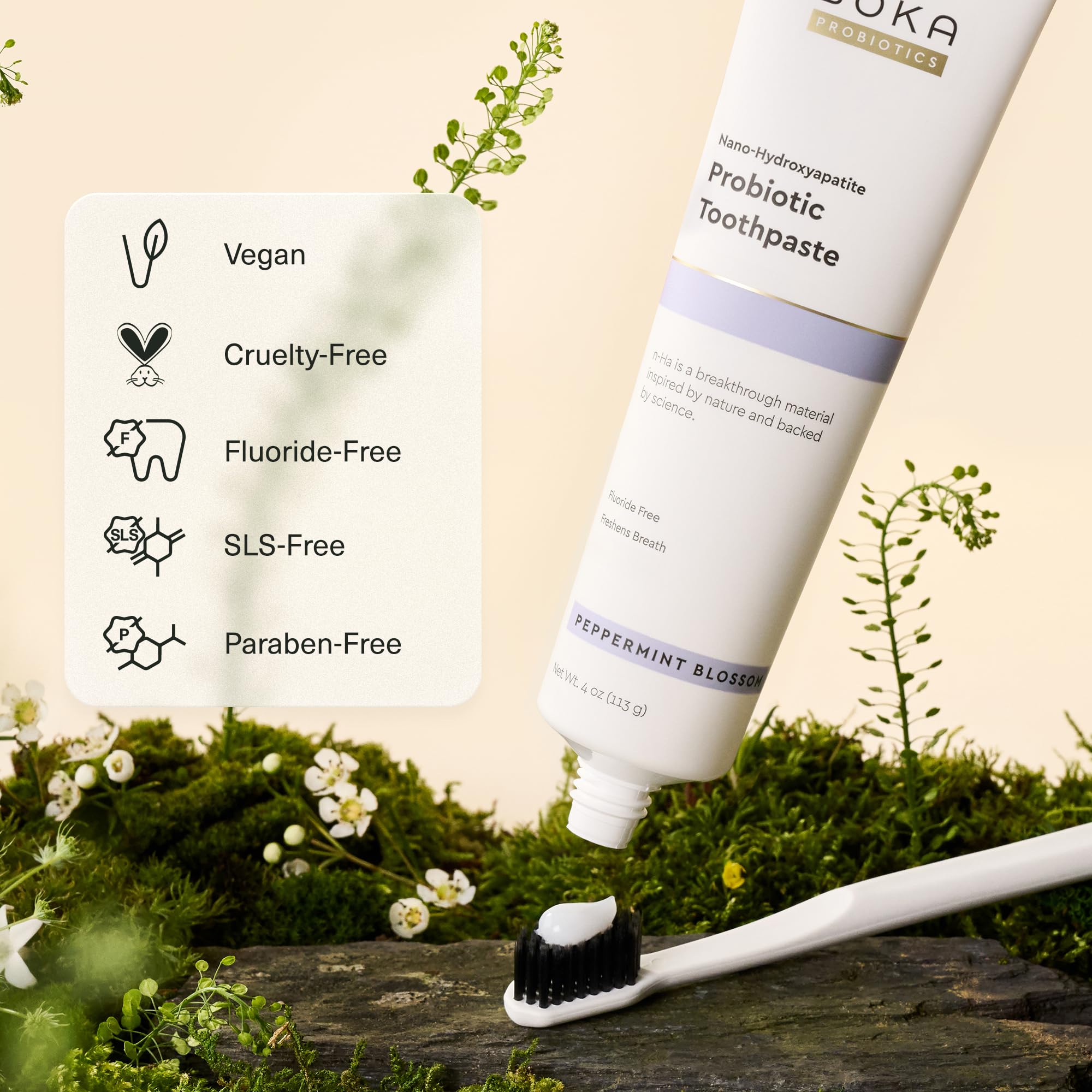 Boka dentifrice biocompatible—sans fluorure et additifs pour l’usage quotidien.