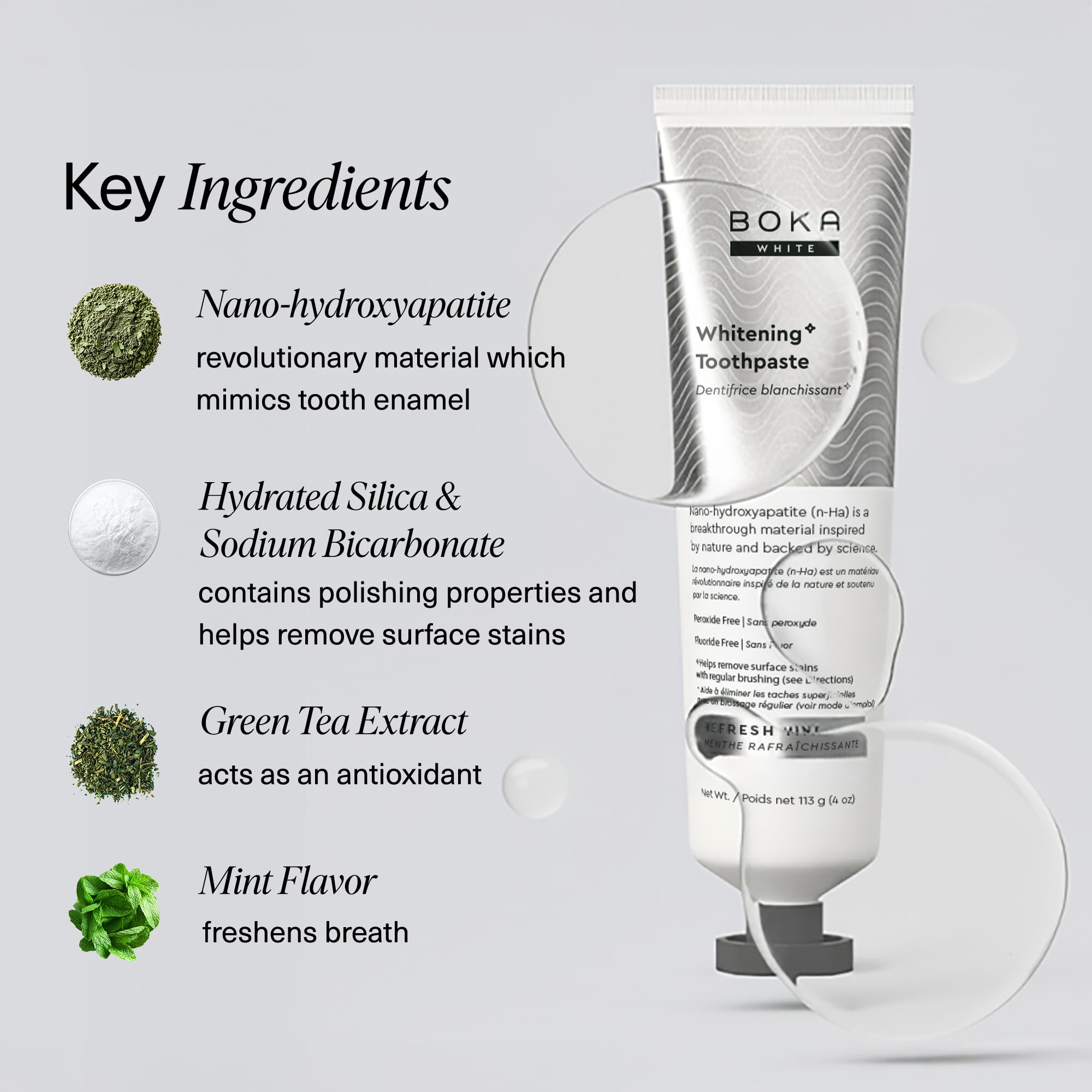 Boka menthe fraîche, goût rafraîchissant et sensation de fraîcheur durable.